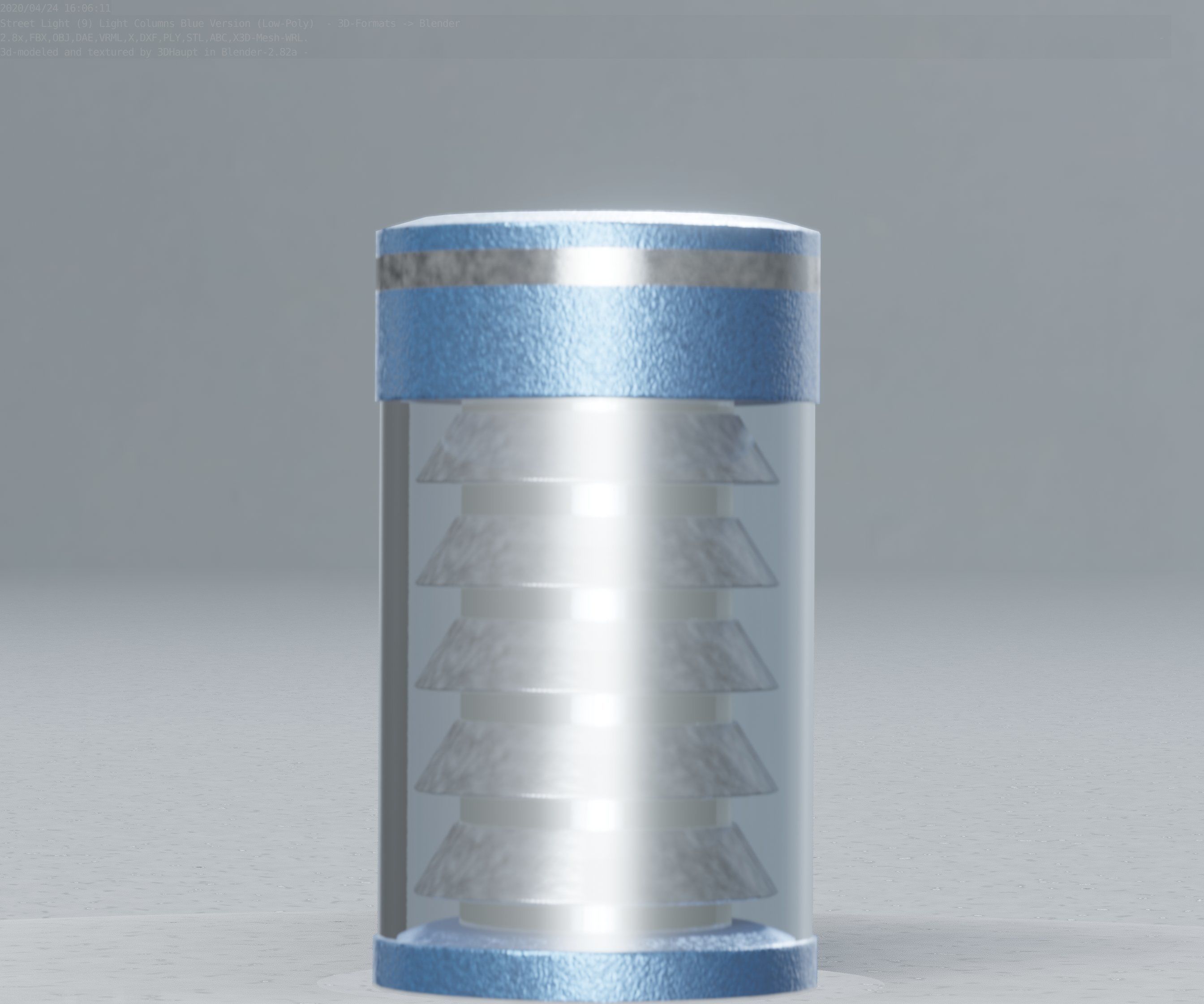 Low-Poly Blue Light Column 1 - Street Light Set-9 Low-poly 3D model_93