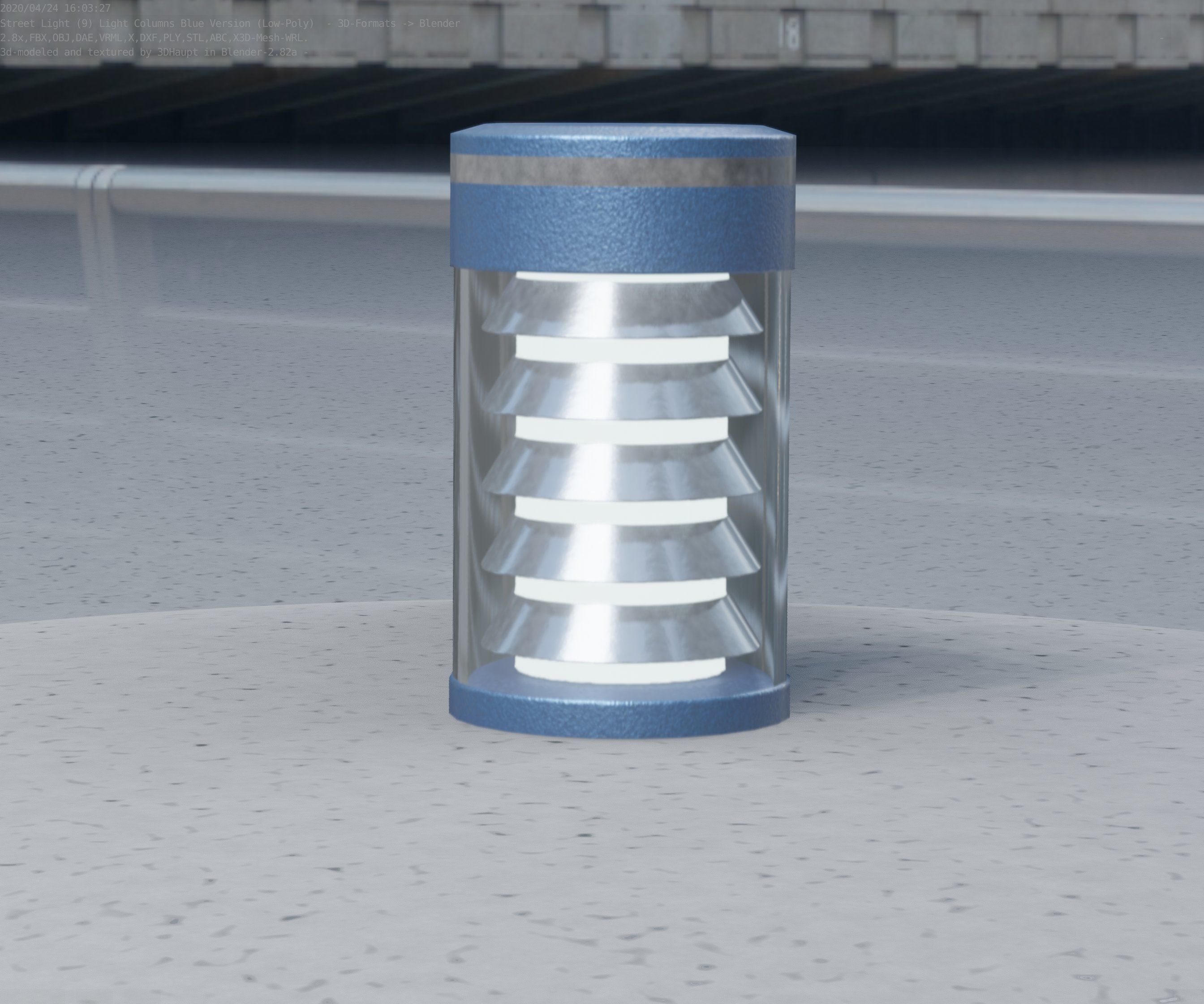 Low-Poly Blue Light Column 1 - Street Light Set-9 Low-poly 3D model_20