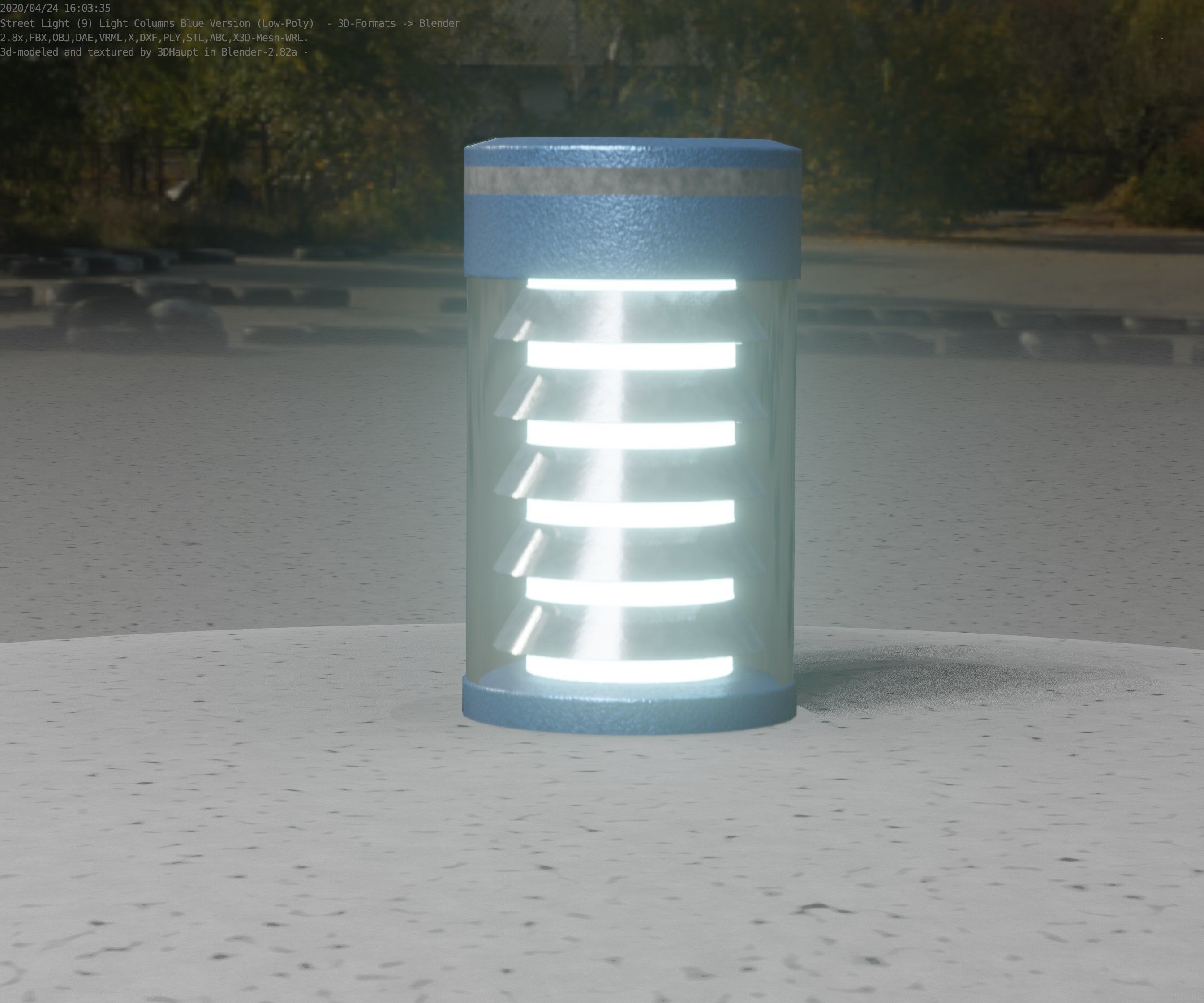 Low-Poly Blue Light Column 1 - Street Light Set-9 Low-poly 3D model_24