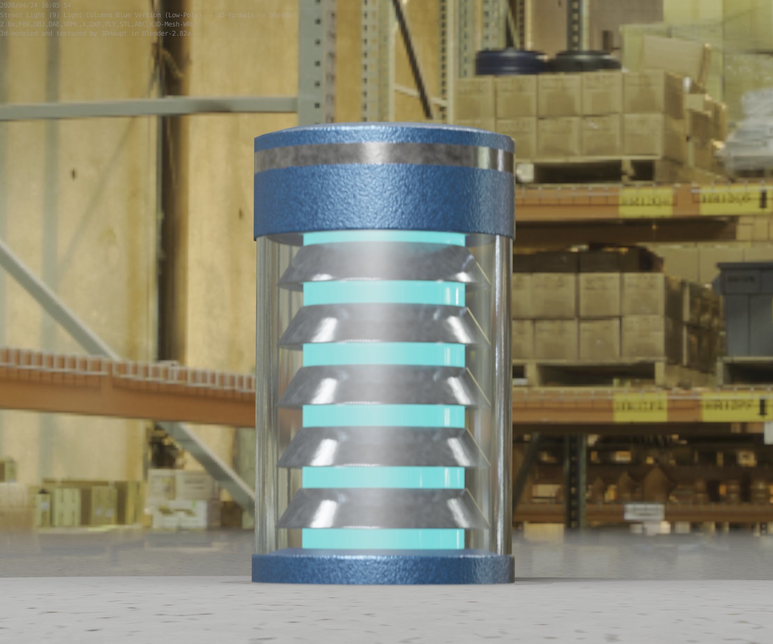 Low-Poly Blue Light Column 1 - Street Light Set-9 Low-poly 3D model_59