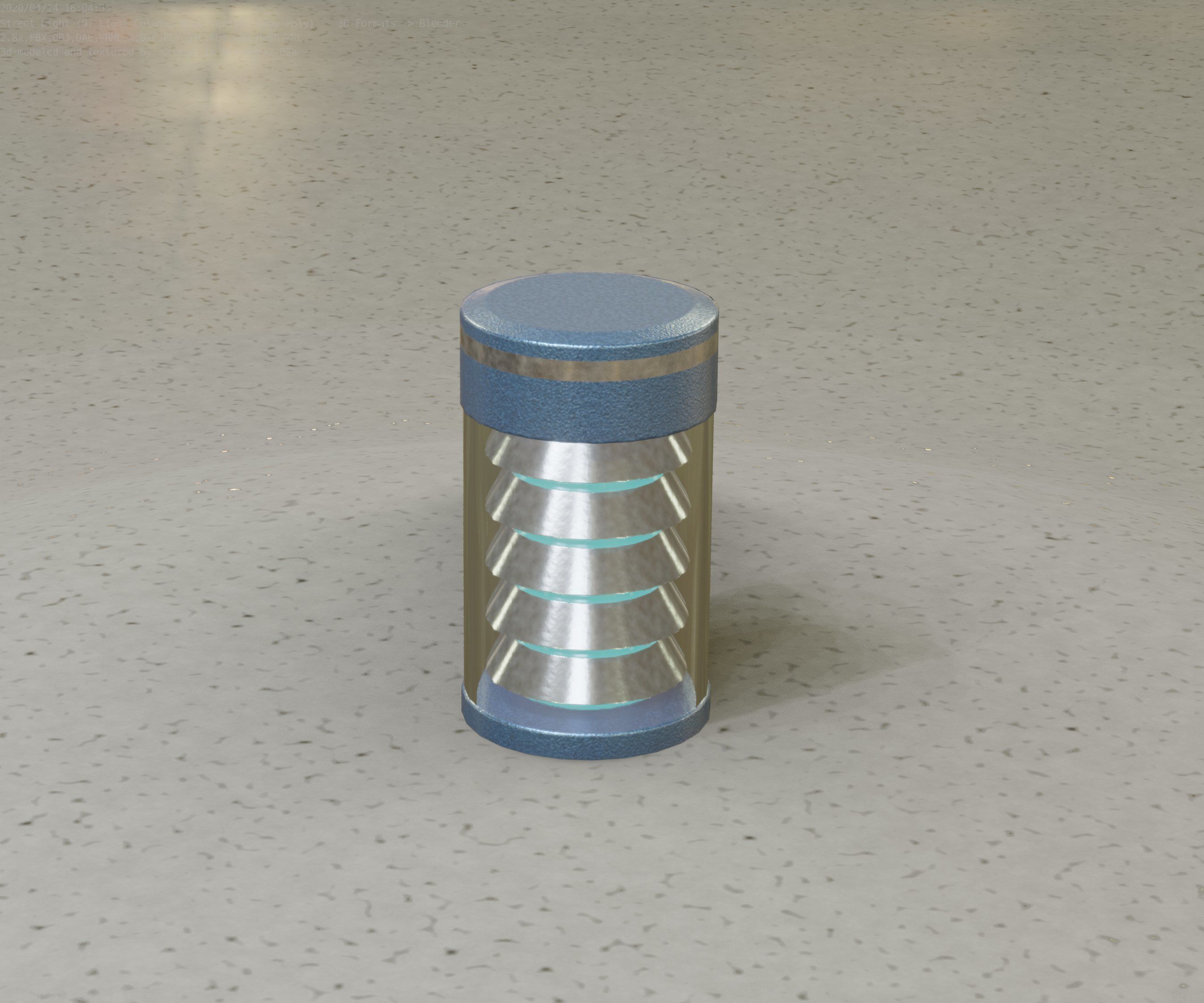 Low-Poly Blue Light Column 1 - Street Light Set-9 Low-poly 3D model_2