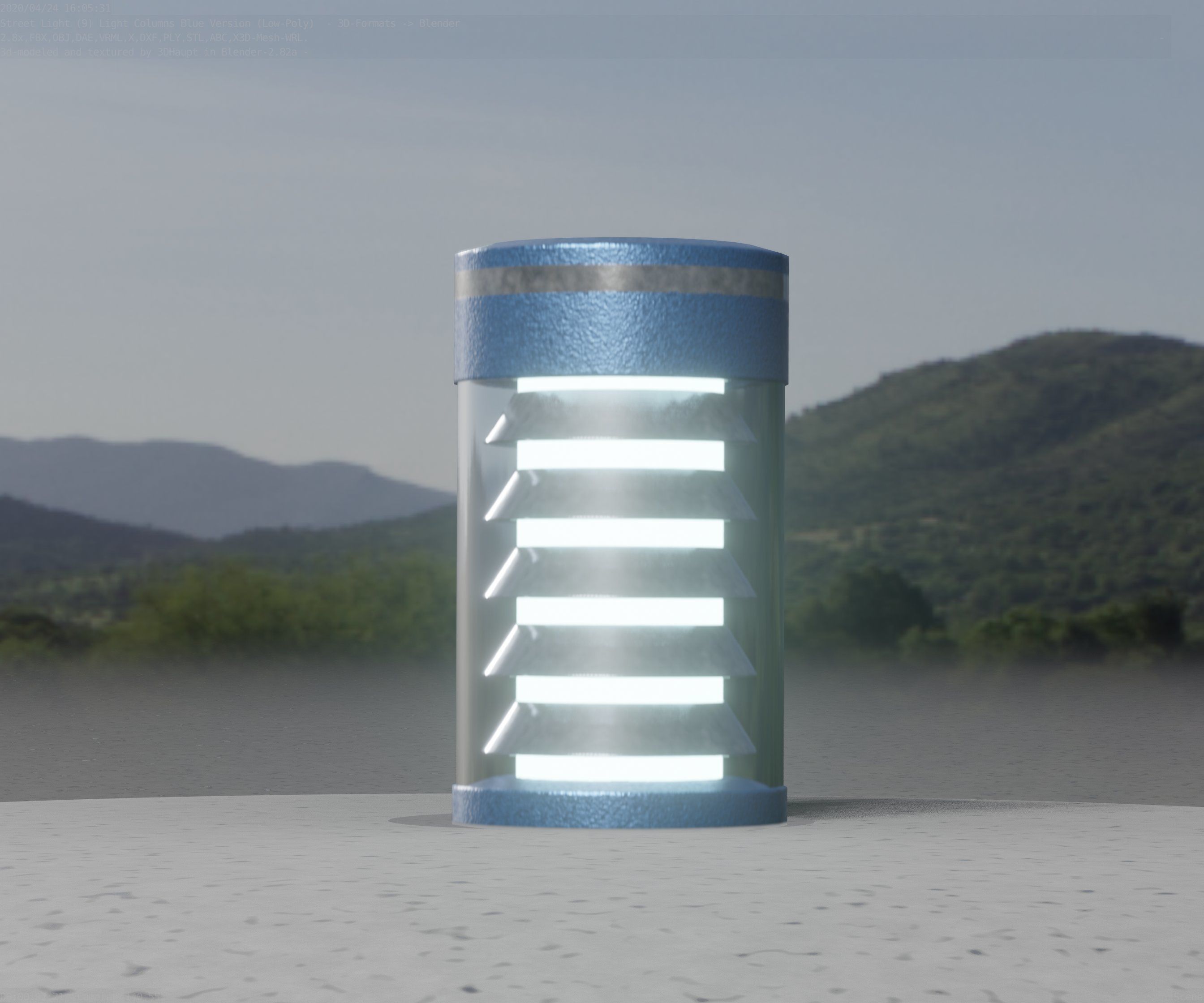 Low-Poly Blue Light Column 1 - Street Light Set-9 Low-poly 3D model_84