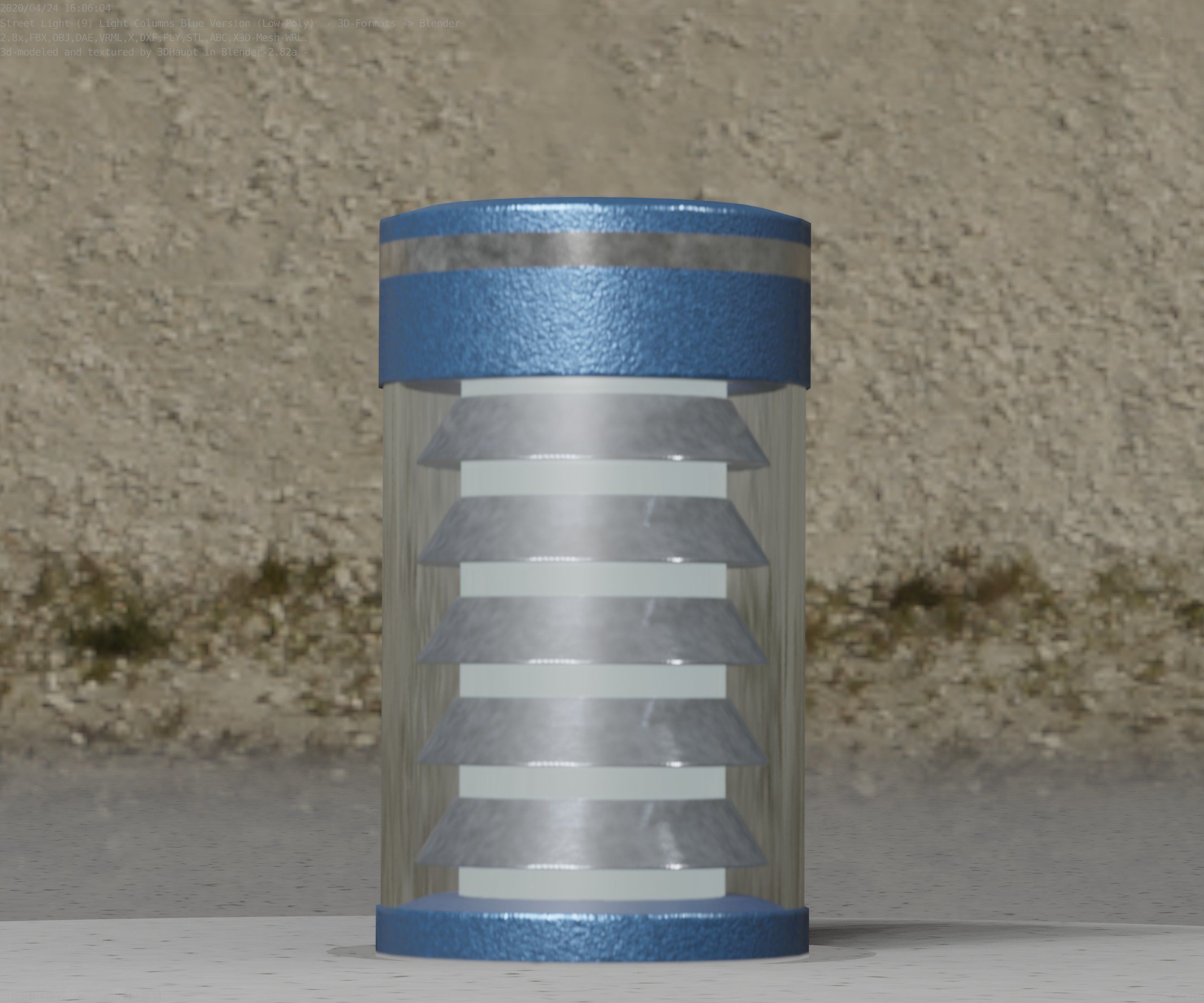 Low-Poly Blue Light Column 1 - Street Light Set-9 Low-poly 3D model_89