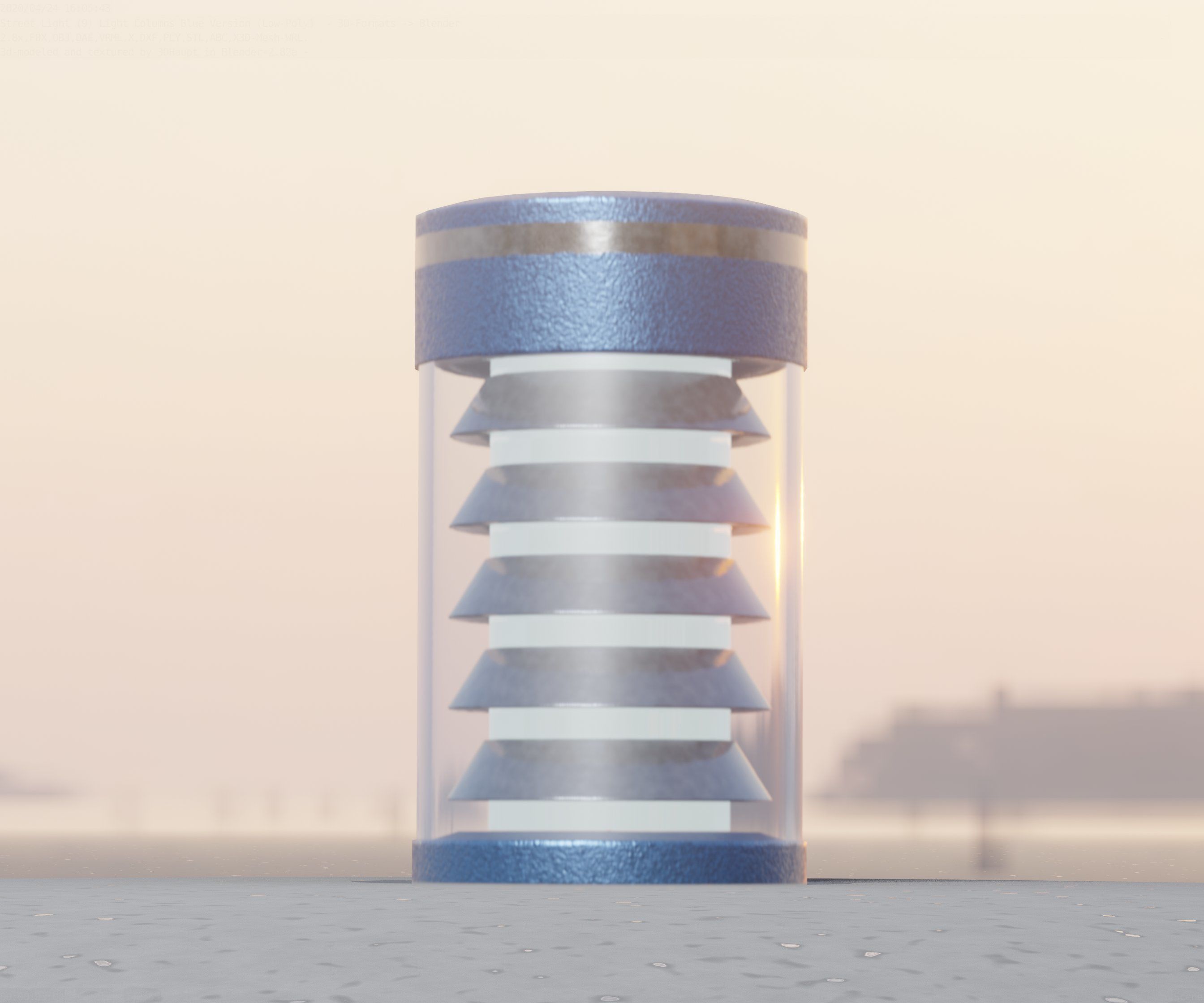 Low-Poly Blue Light Column 1 - Street Light Set-9 Low-poly 3D model_13