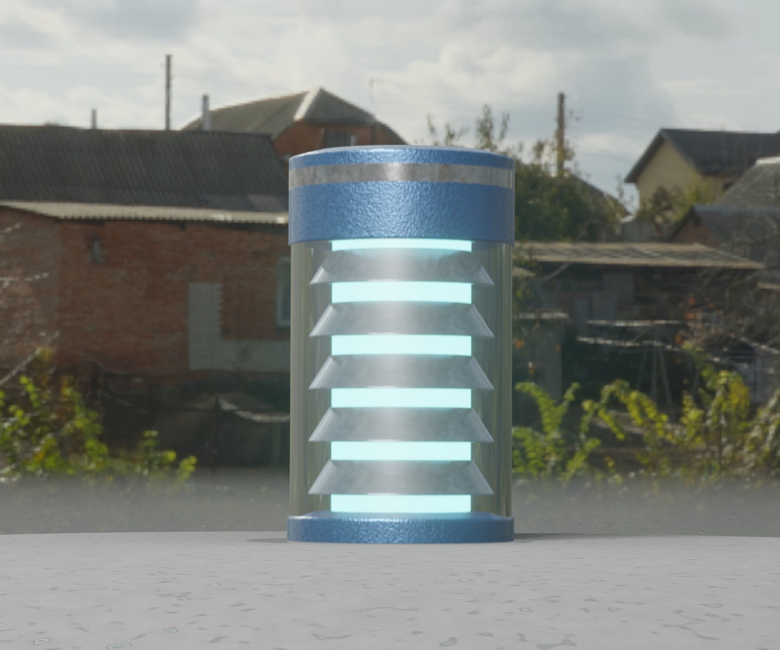 Low-Poly Blue Light Column 1 - Street Light Set-9 Low-poly 3D model_85