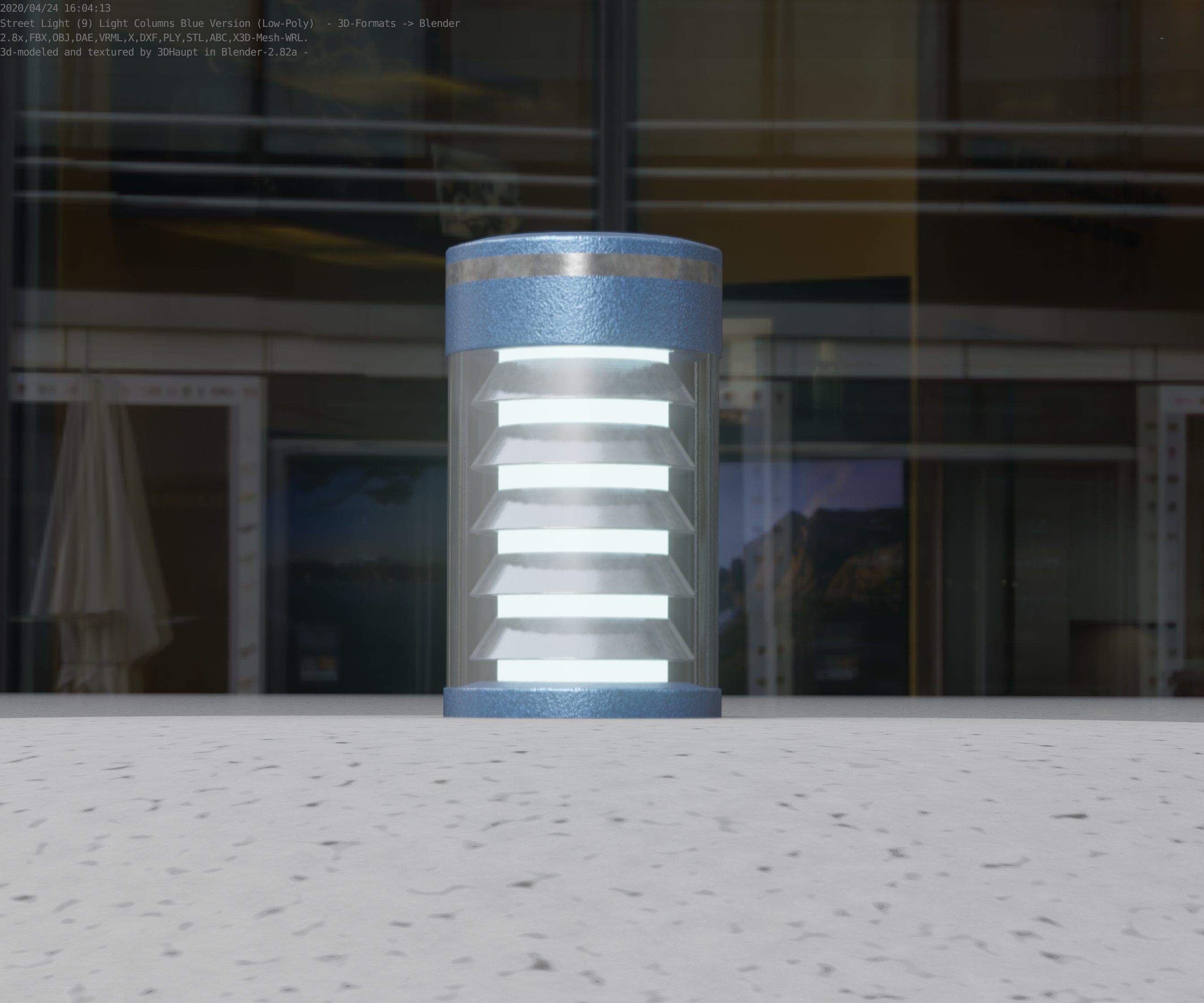 Low-Poly Blue Light Column 1 - Street Light Set-9 Low-poly 3D model_45