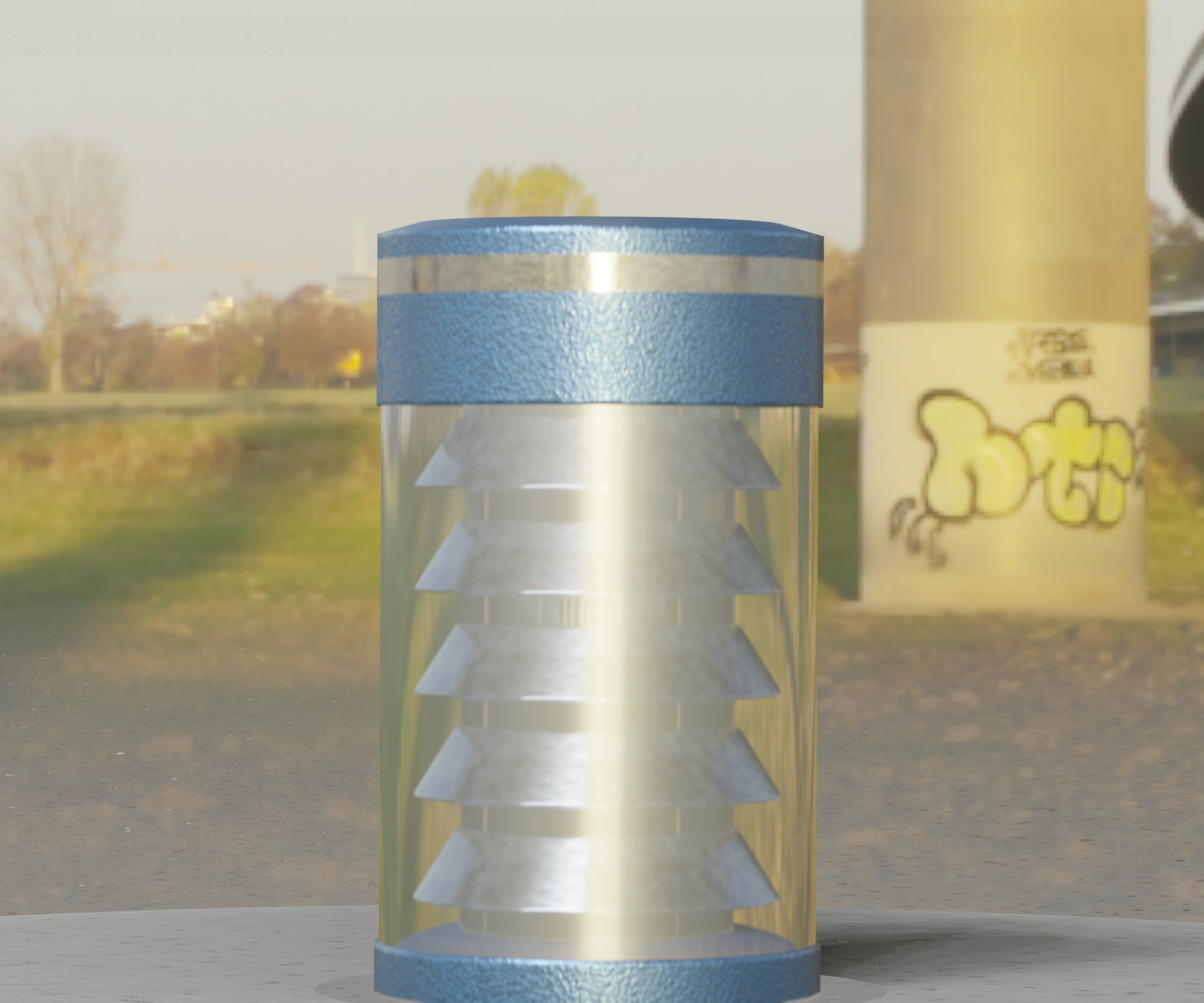 Low-Poly Blue Light Column 1 - Street Light Set-9 Low-poly 3D model_94