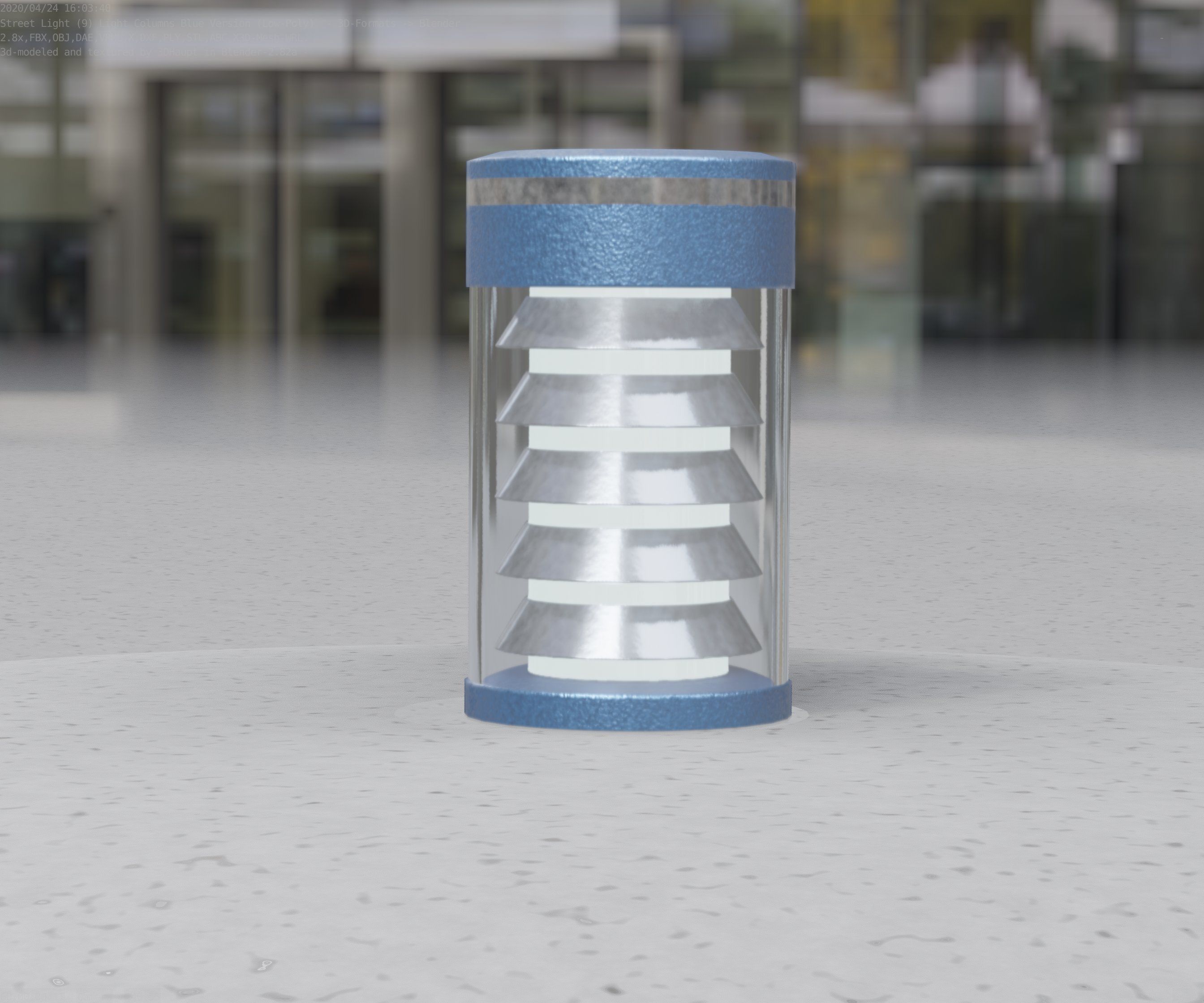 Low-Poly Blue Light Column 1 - Street Light Set-9 Low-poly 3D model_27