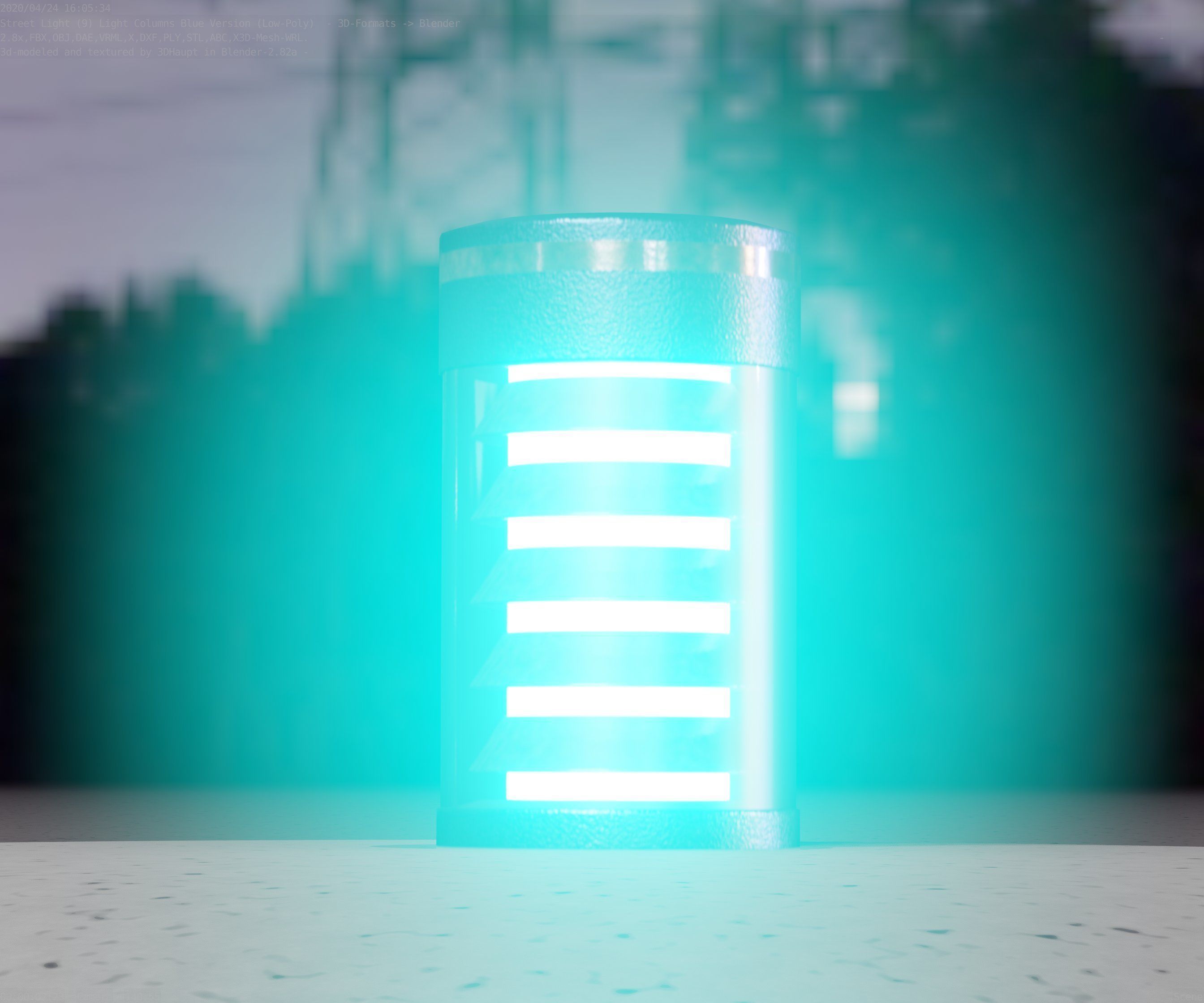 Low-Poly Blue Light Column 1 - Street Light Set-9 Low-poly 3D model_86