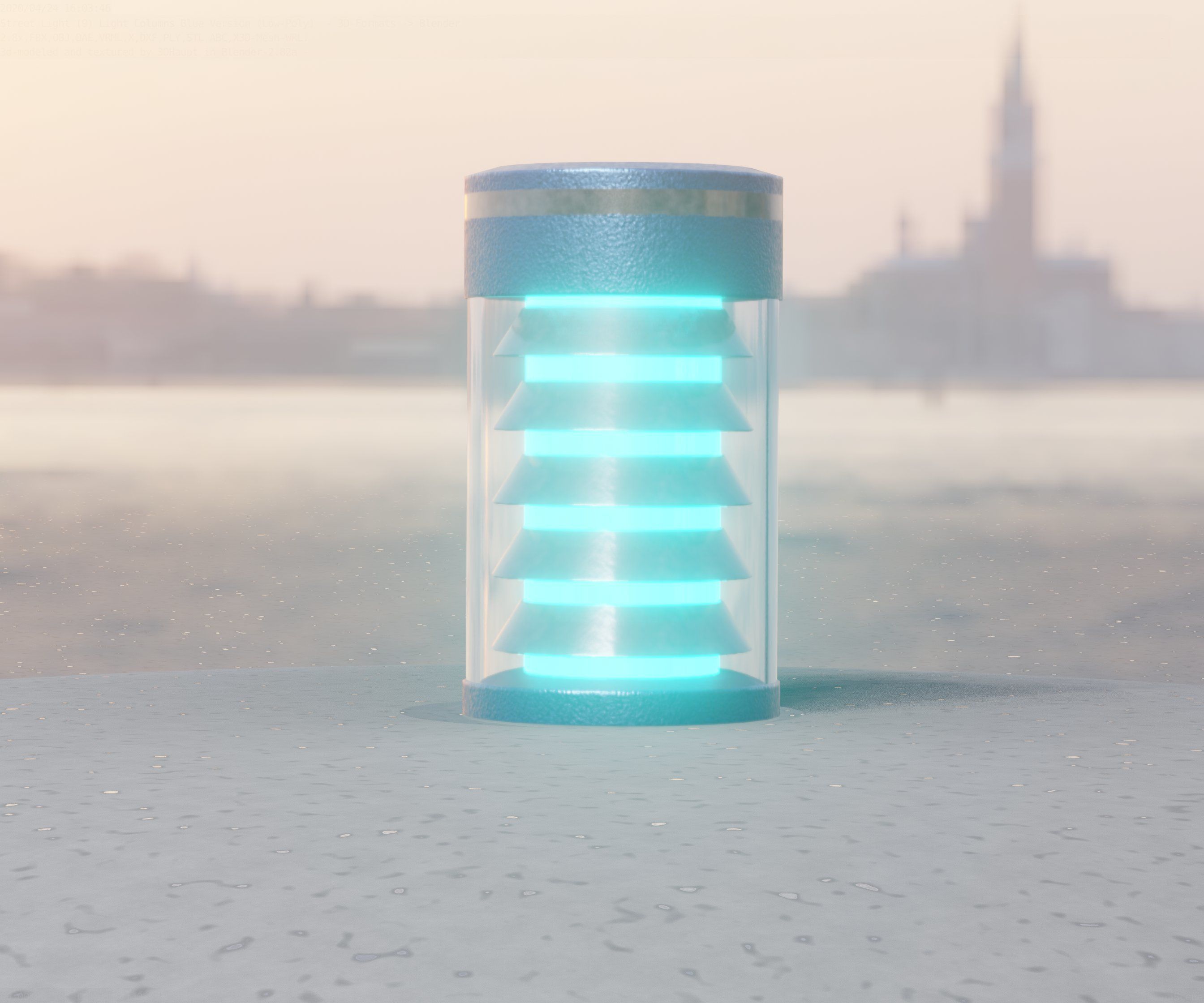 Low-Poly Blue Light Column 1 - Street Light Set-9 Low-poly 3D model_30