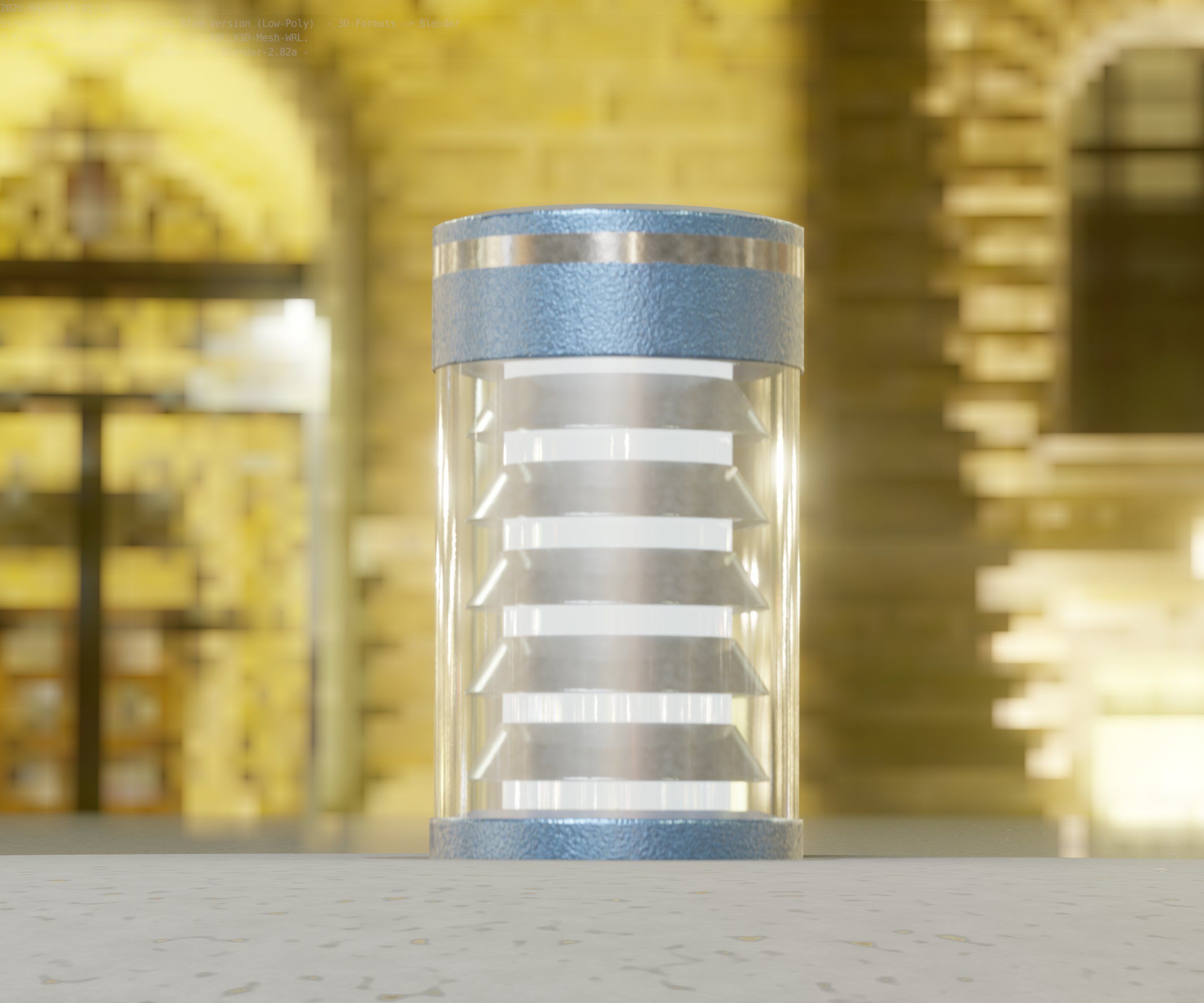 Low-Poly Blue Light Column 1 - Street Light Set-9 Low-poly 3D model_87