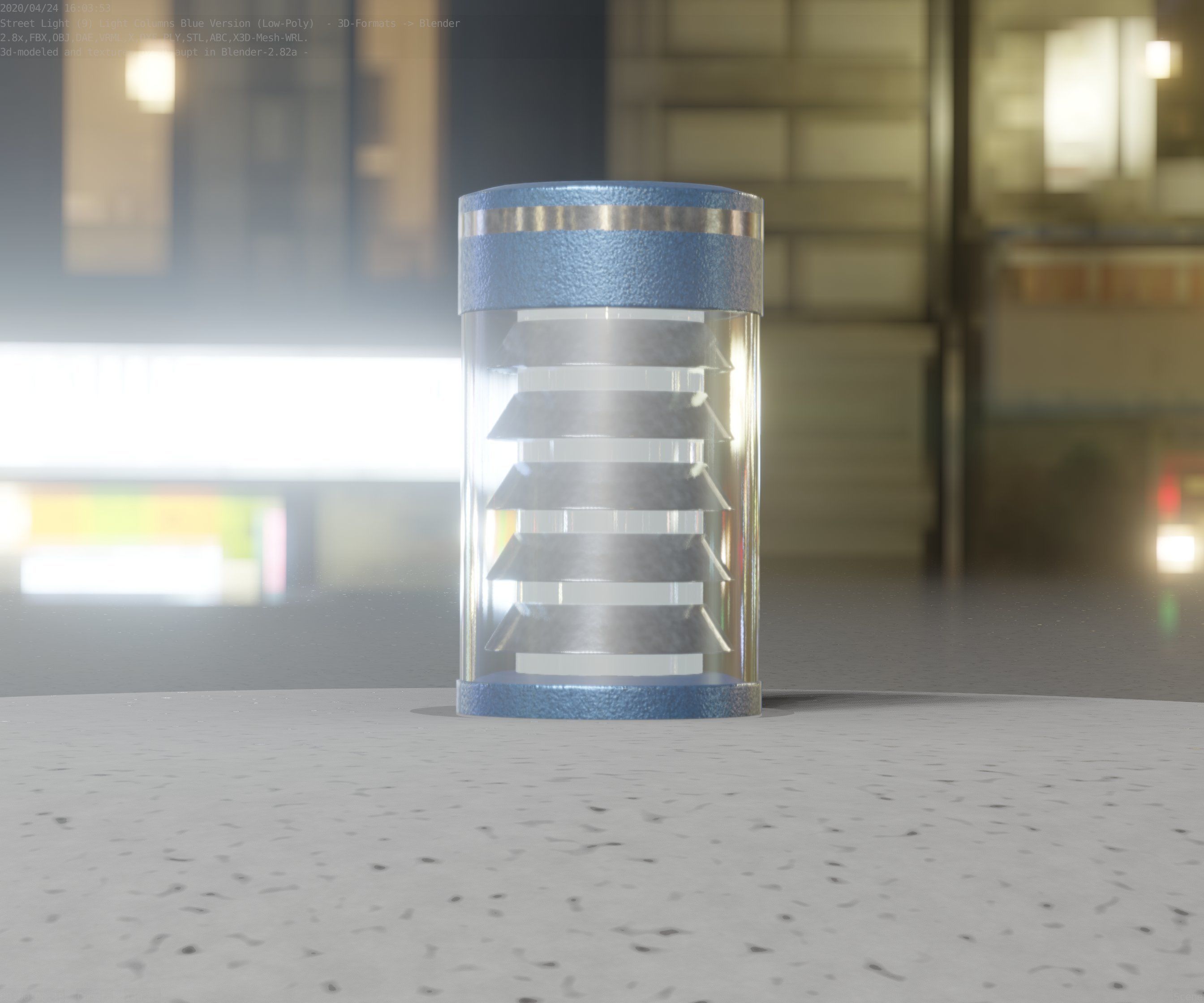 Low-Poly Blue Light Column 1 - Street Light Set-9 Low-poly 3D model_34