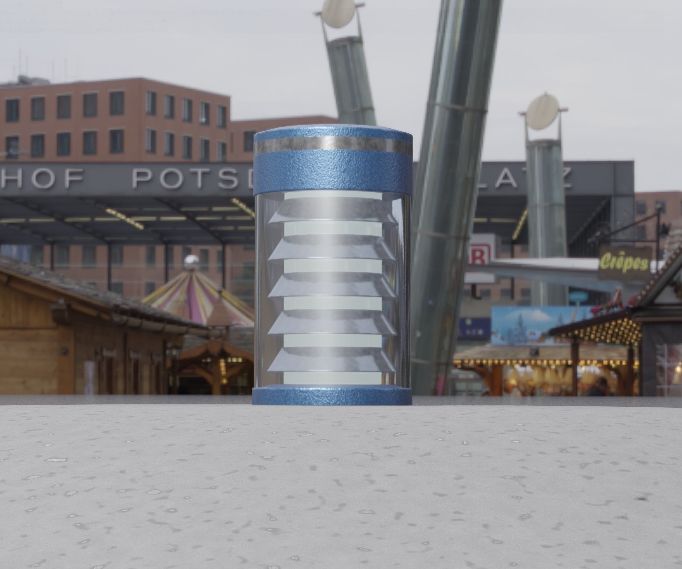 Low-Poly Blue Light Column 1 - Street Light Set-9 Low-poly 3D model_42