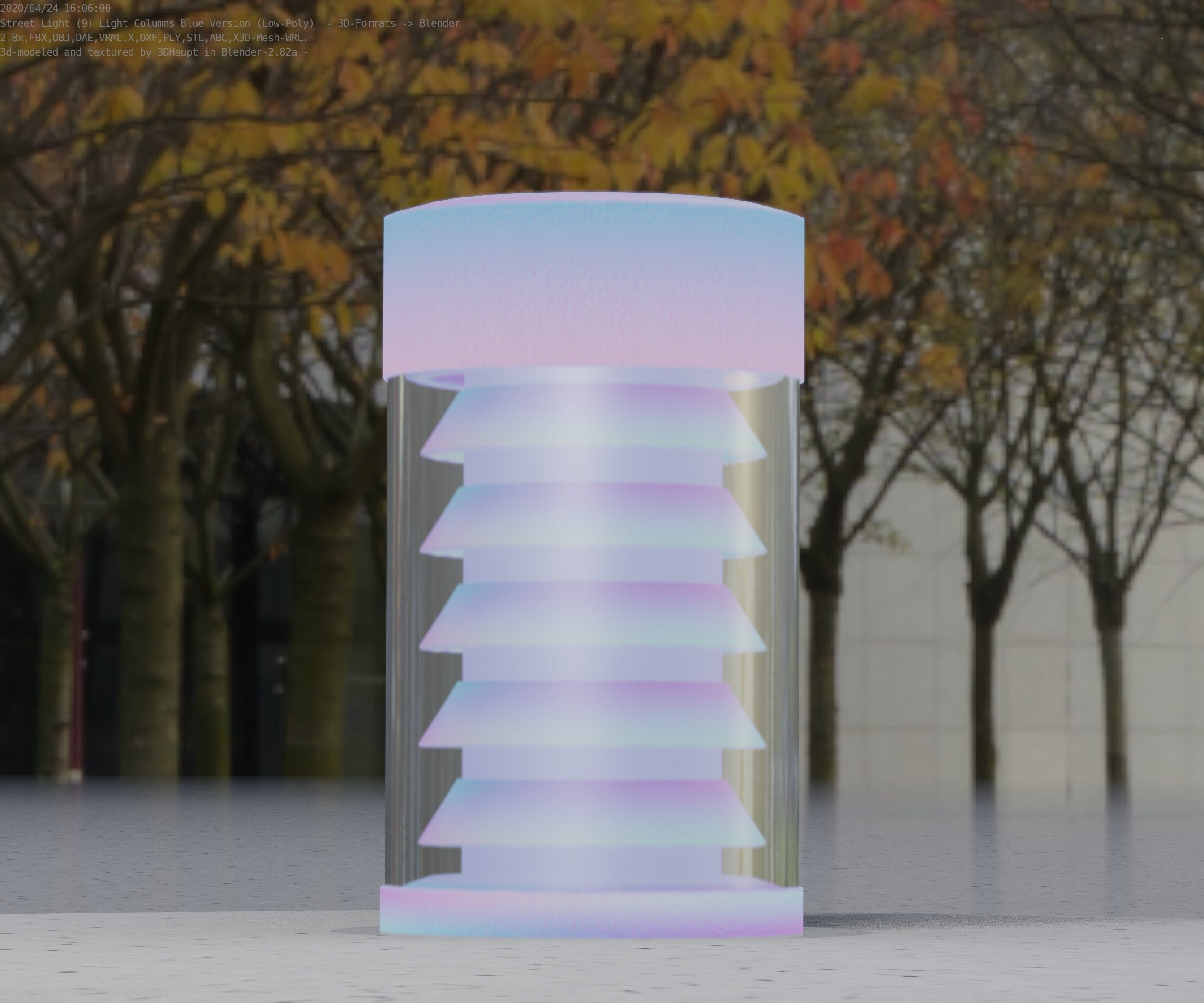 Low-Poly Blue Light Column 1 - Street Light Set-9 Low-poly 3D model_63