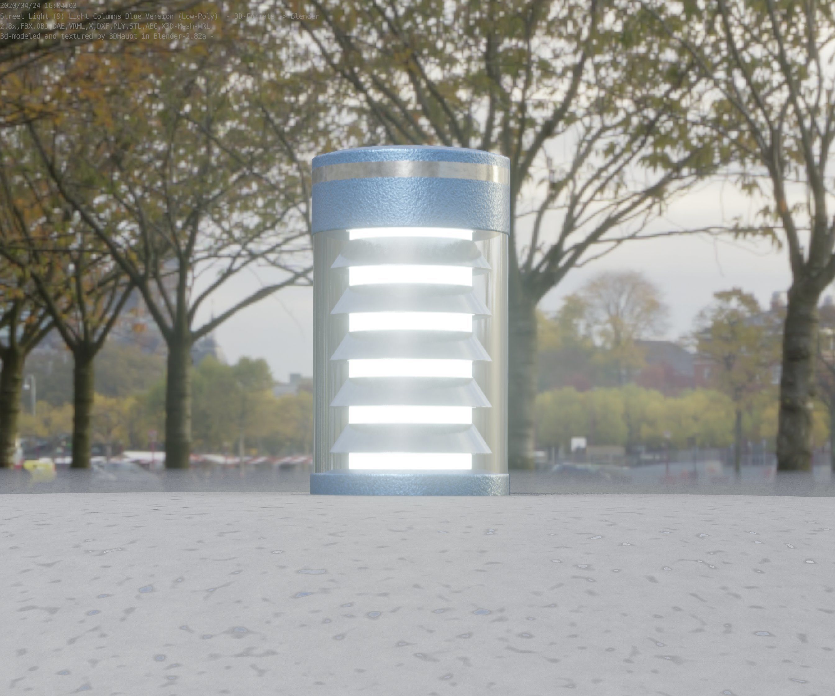Low-Poly Blue Light Column 1 - Street Light Set-9 Low-poly 3D model_40