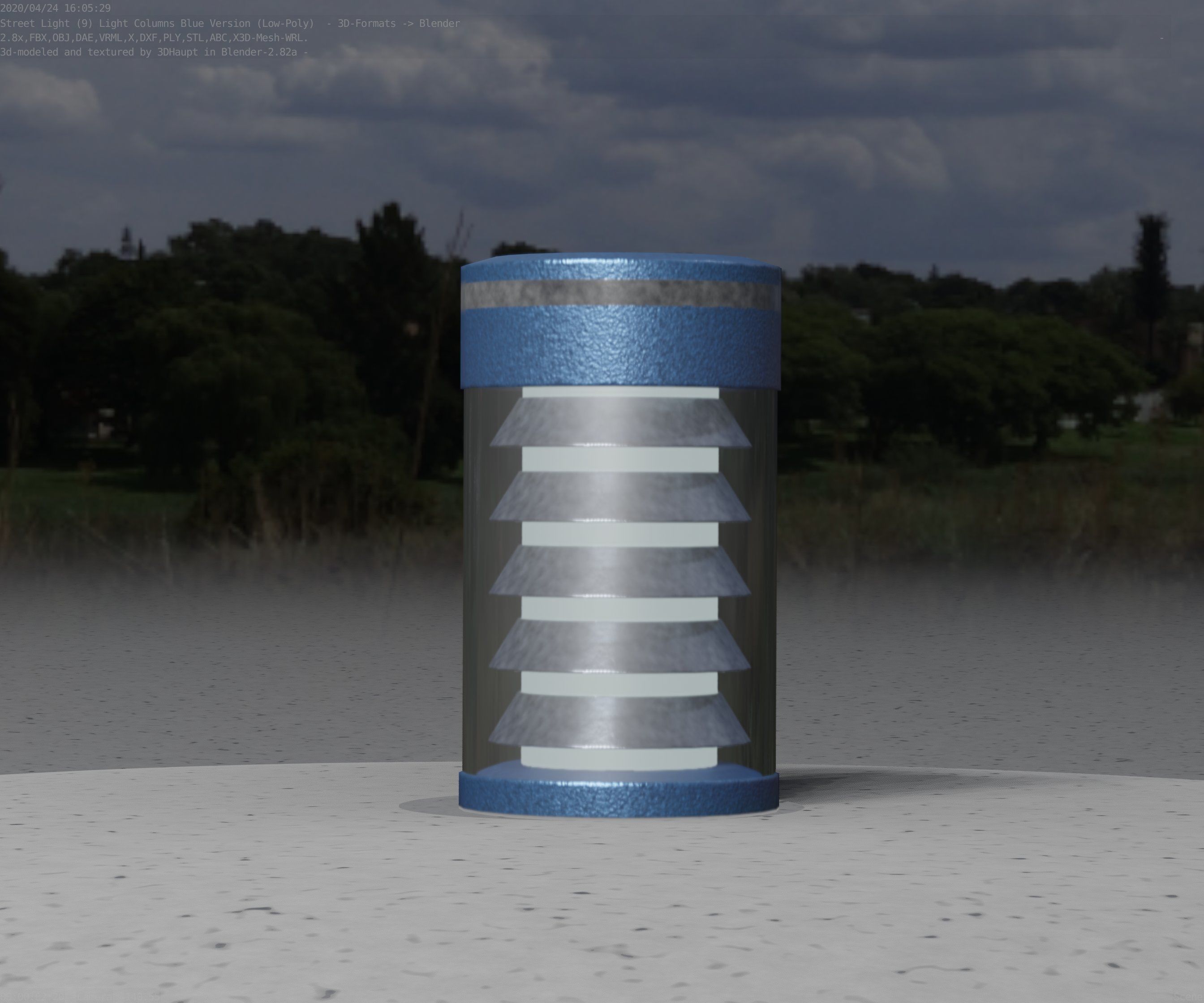 Low-Poly Blue Light Column 1 - Street Light Set-9 Low-poly 3D model_83