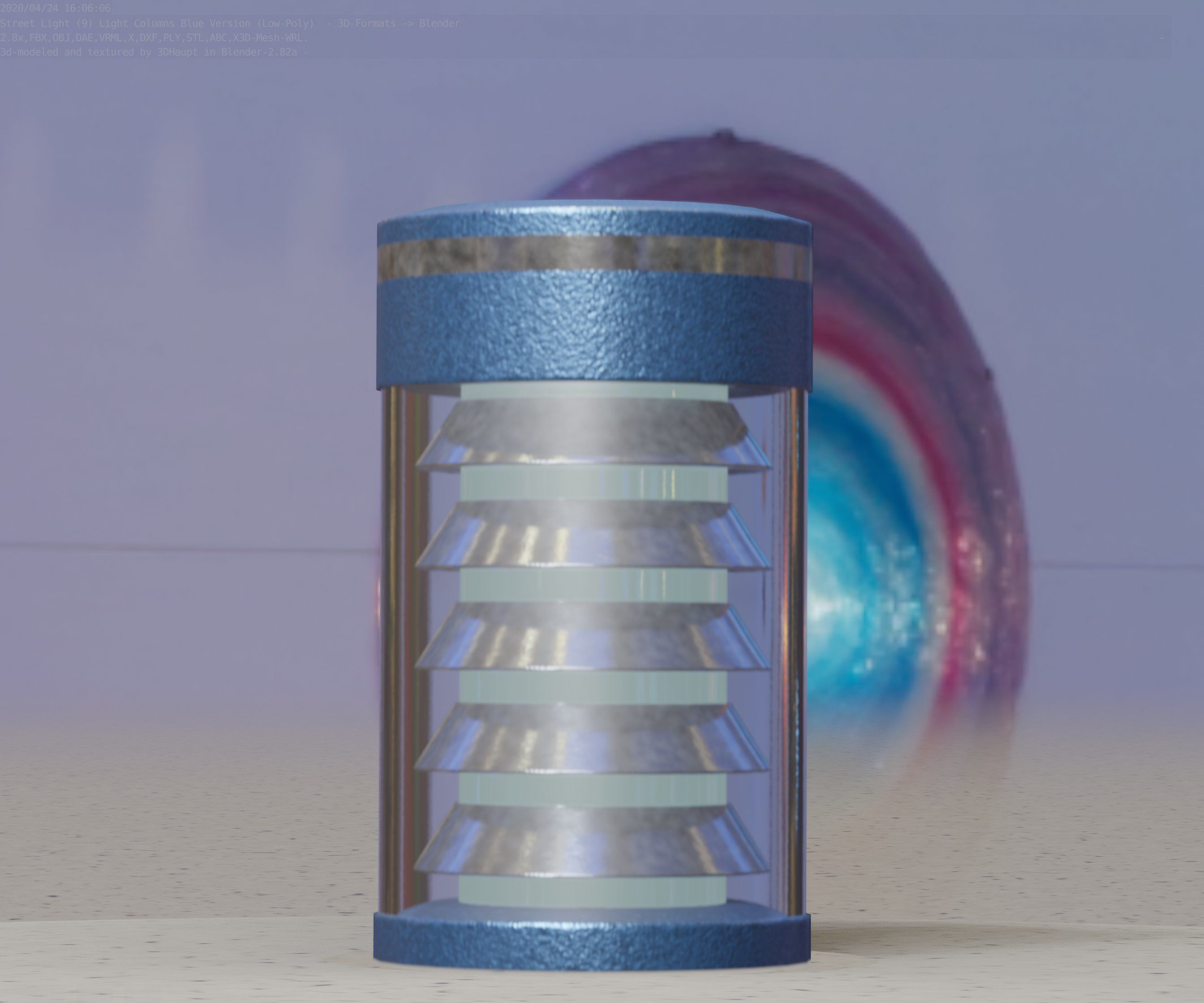 Low-Poly Blue Light Column 1 - Street Light Set-9 Low-poly 3D model_90