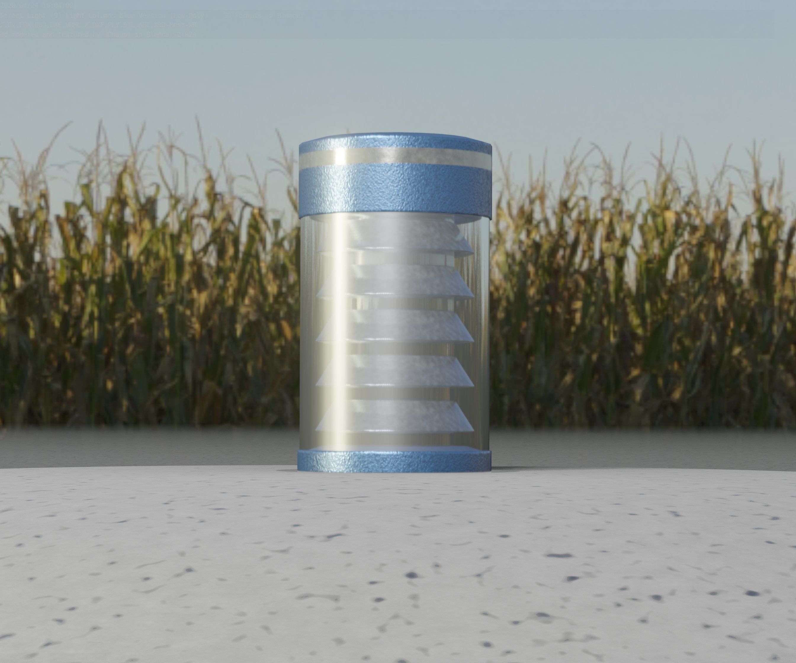 Low-Poly Blue Light Column 1 - Street Light Set-9 Low-poly 3D model_38