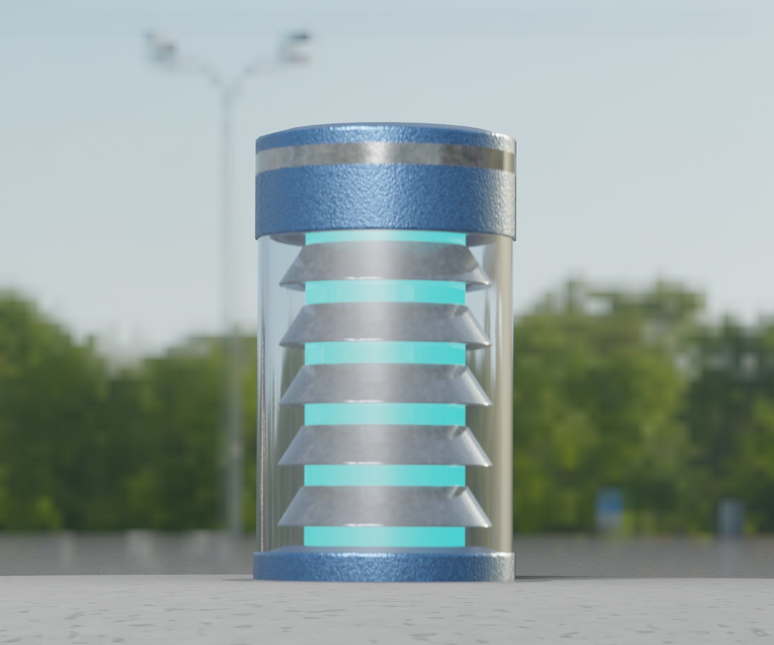 Low-Poly Blue Light Column 1 - Street Light Set-9 Low-poly 3D model_58
