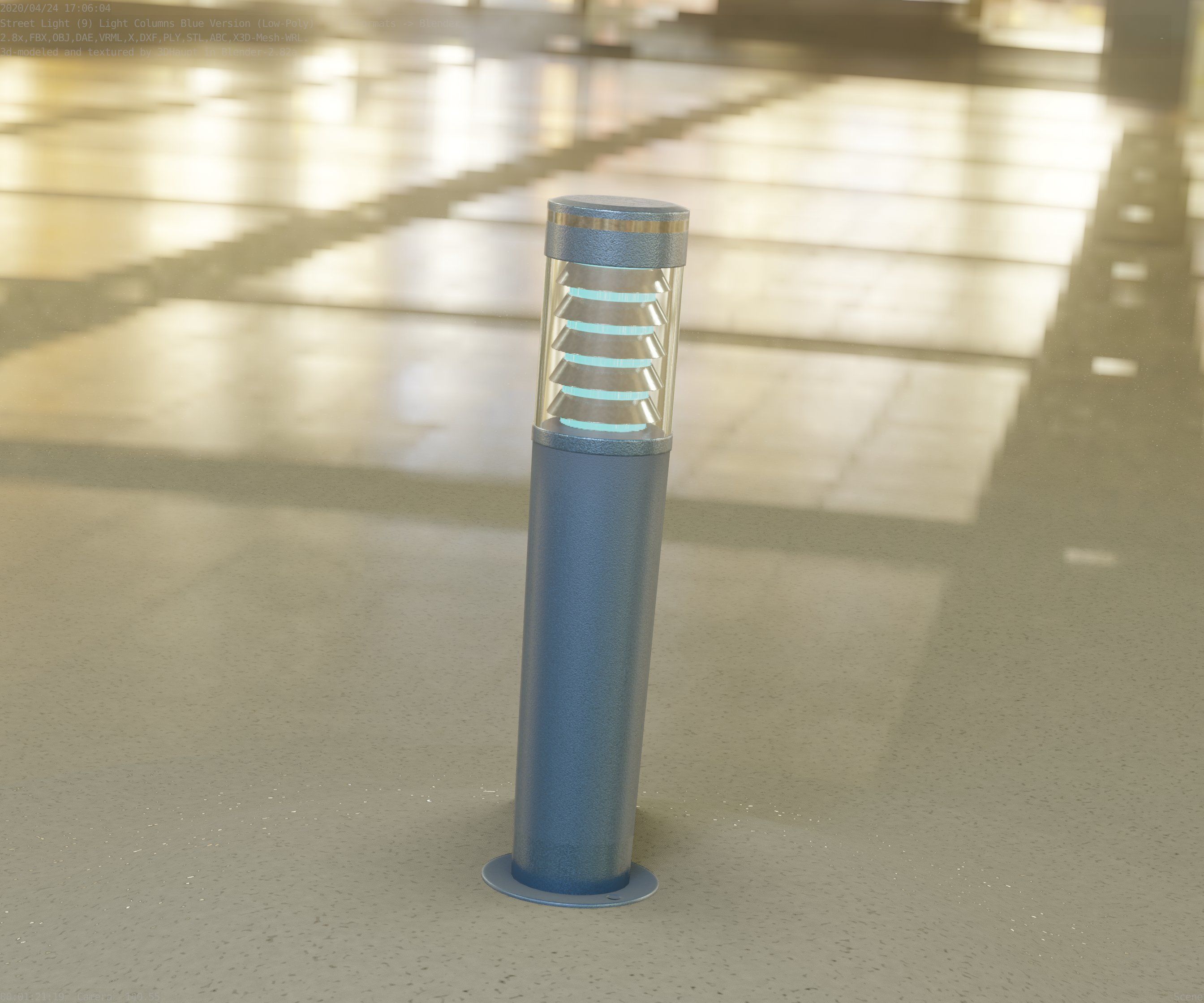 Low-Poly Blue Light Column 20 - Street Light Set-9 Low-poly 3D model_64