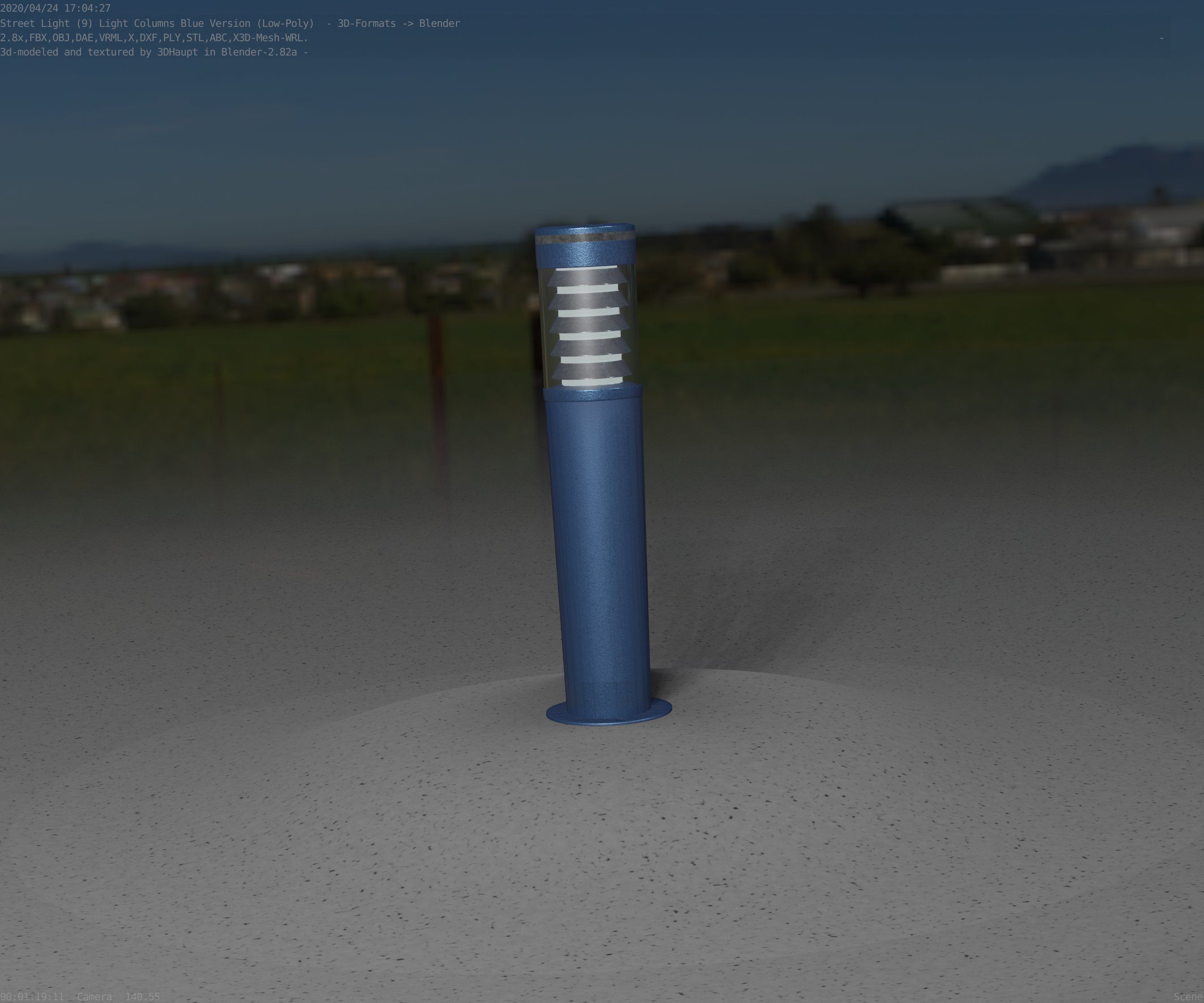 Low-Poly Blue Light Column 20 - Street Light Set-9 Low-poly 3D model_19