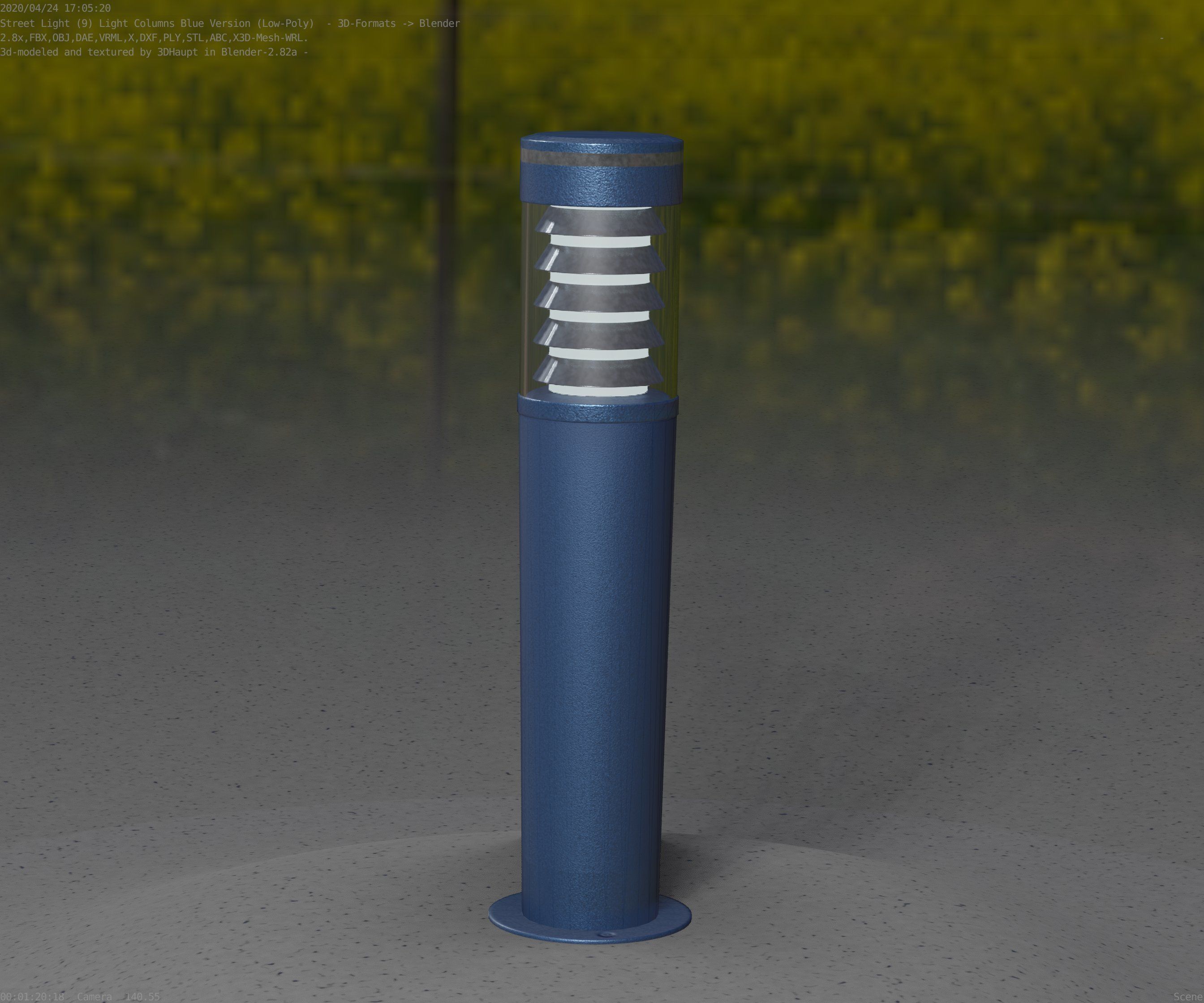 Low-Poly Blue Light Column 20 - Street Light Set-9 Low-poly 3D model_40