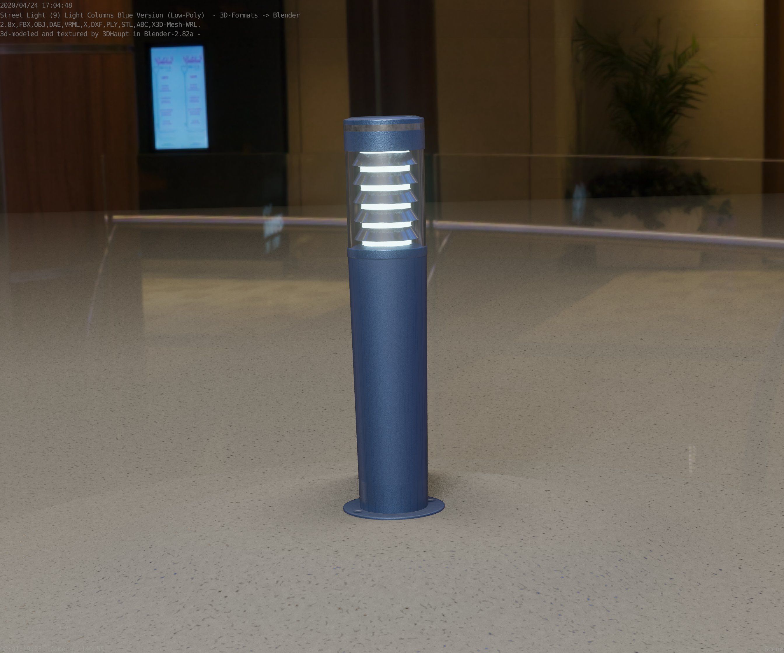 Low-Poly Blue Light Column 20 - Street Light Set-9 Low-poly 3D model_11