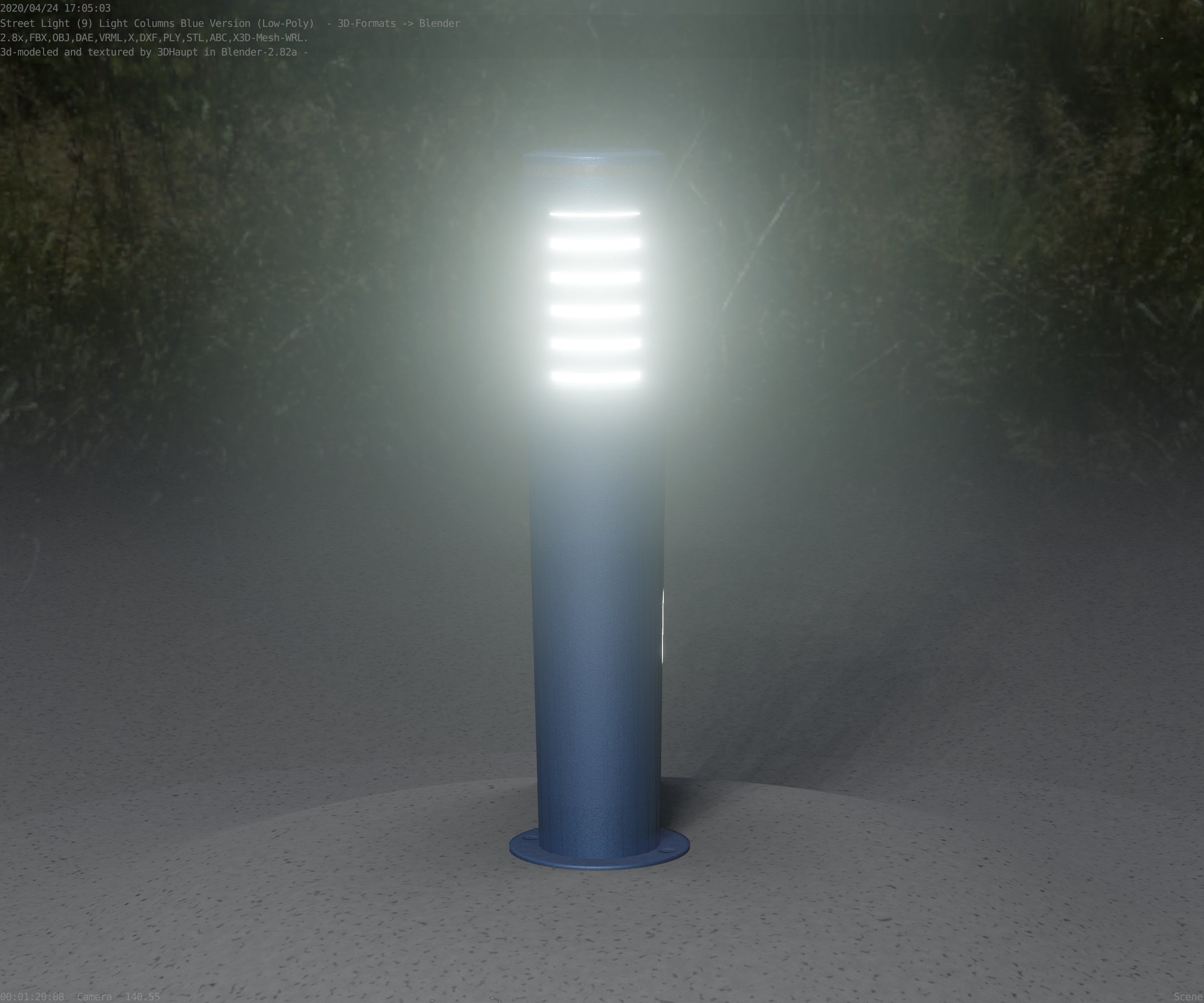 Low-Poly Blue Light Column 20 - Street Light Set-9 Low-poly 3D model_30