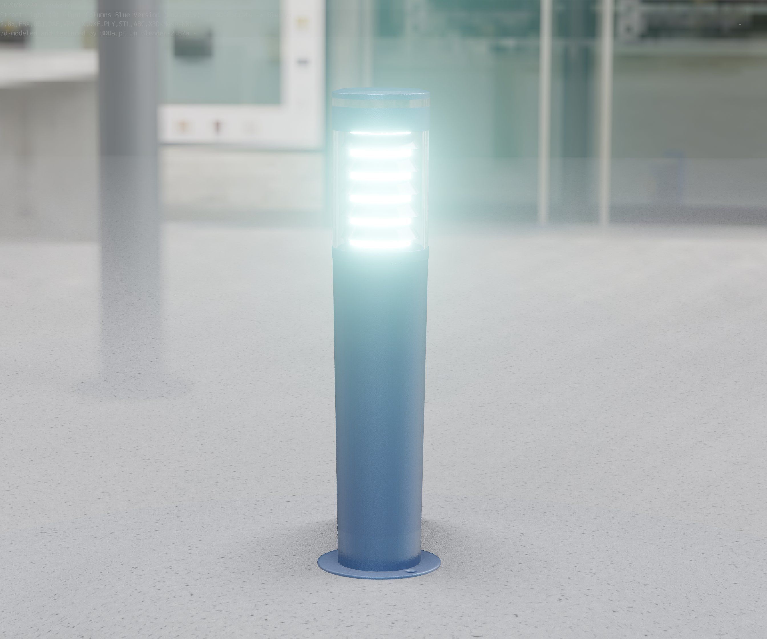 Low-Poly Blue Light Column 20 - Street Light Set-9 Low-poly 3D model_35