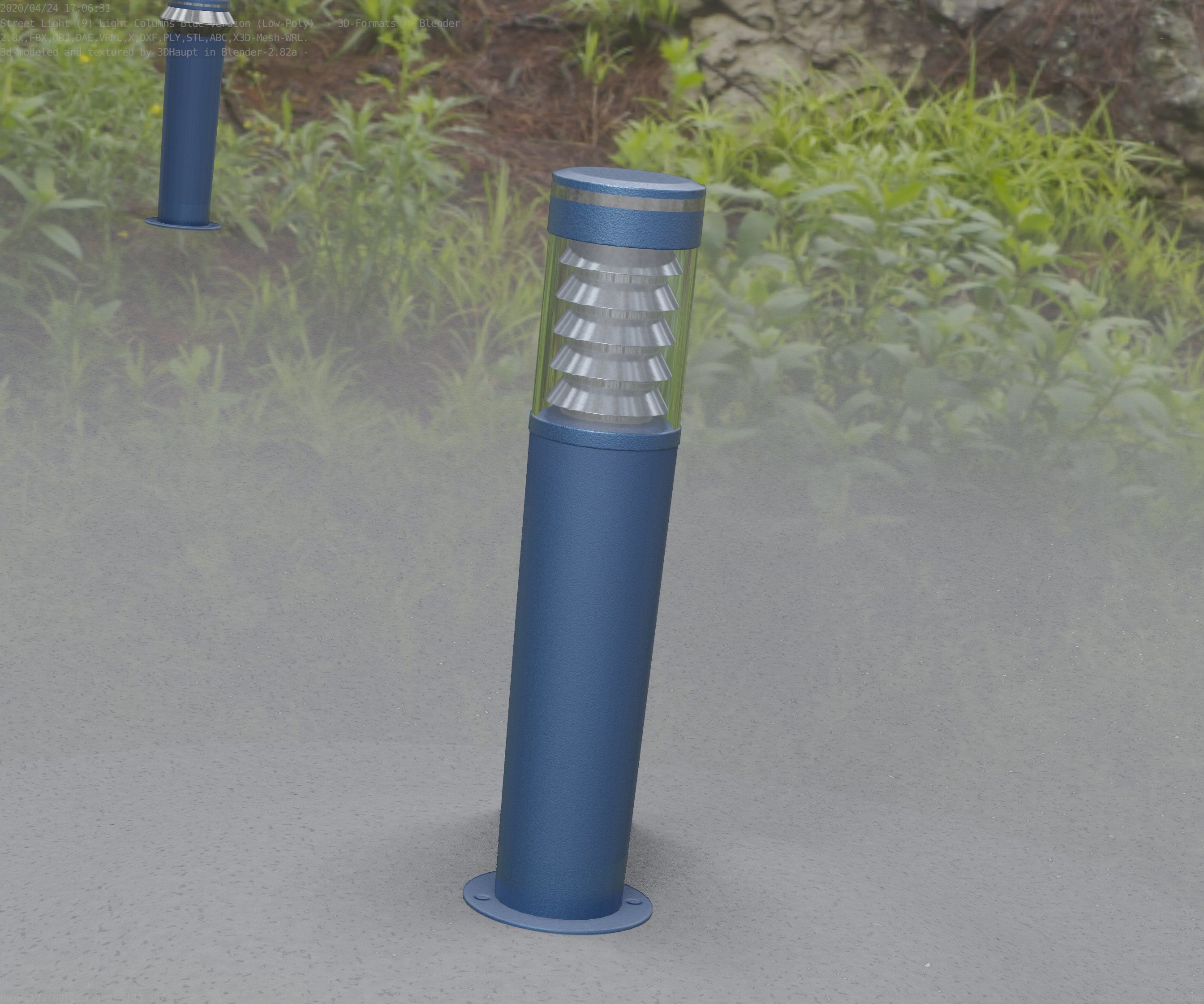 Low-Poly Blue Light Column 20 - Street Light Set-9 Low-poly 3D model_77