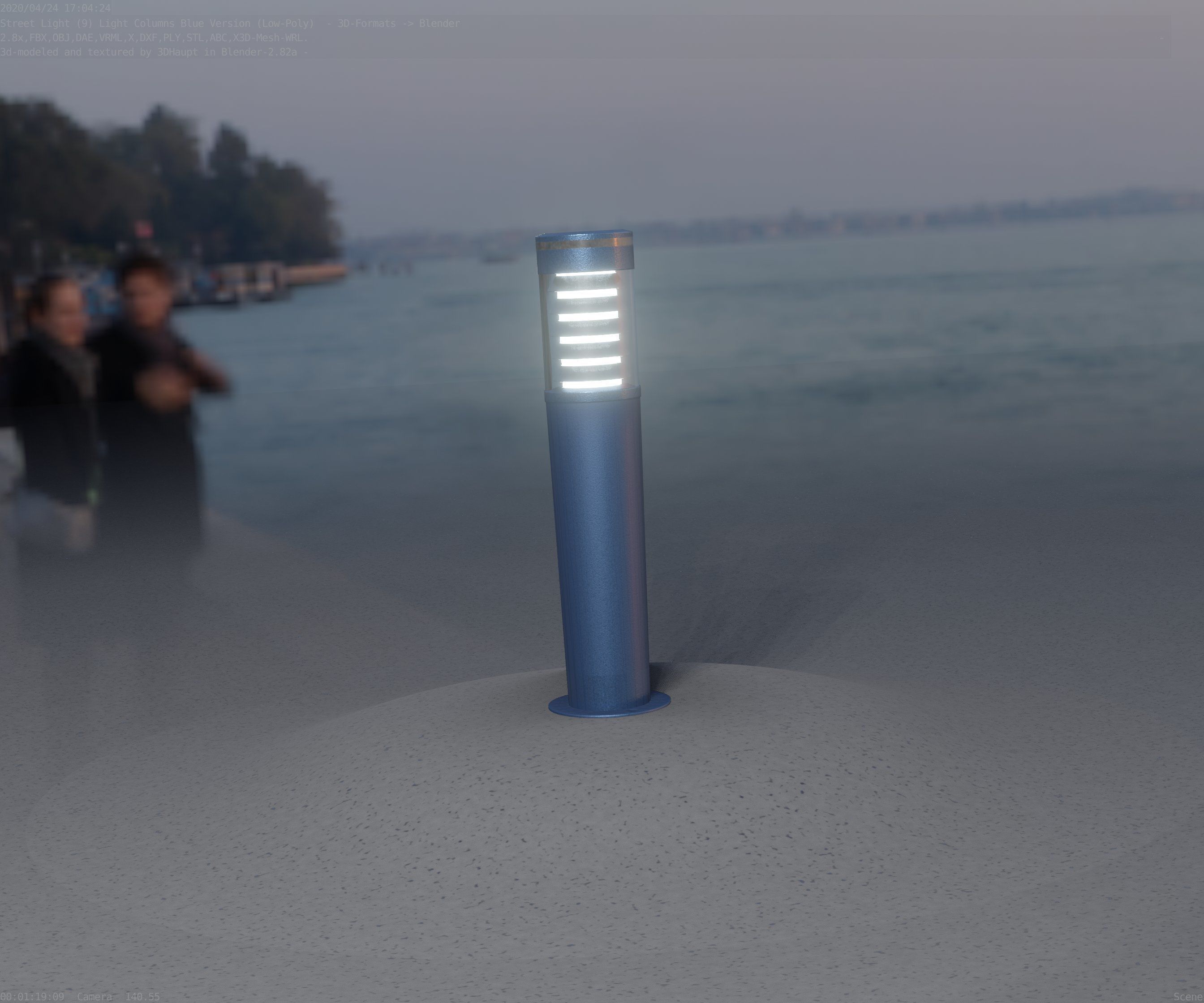Low-Poly Blue Light Column 20 - Street Light Set-9 Low-poly 3D model_17