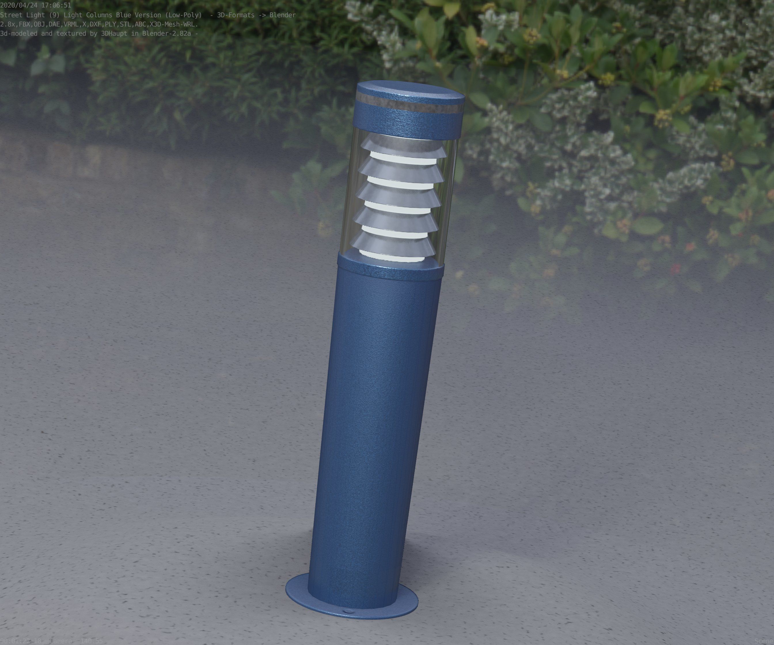 Low-Poly Blue Light Column 20 - Street Light Set-9 Low-poly 3D model_87