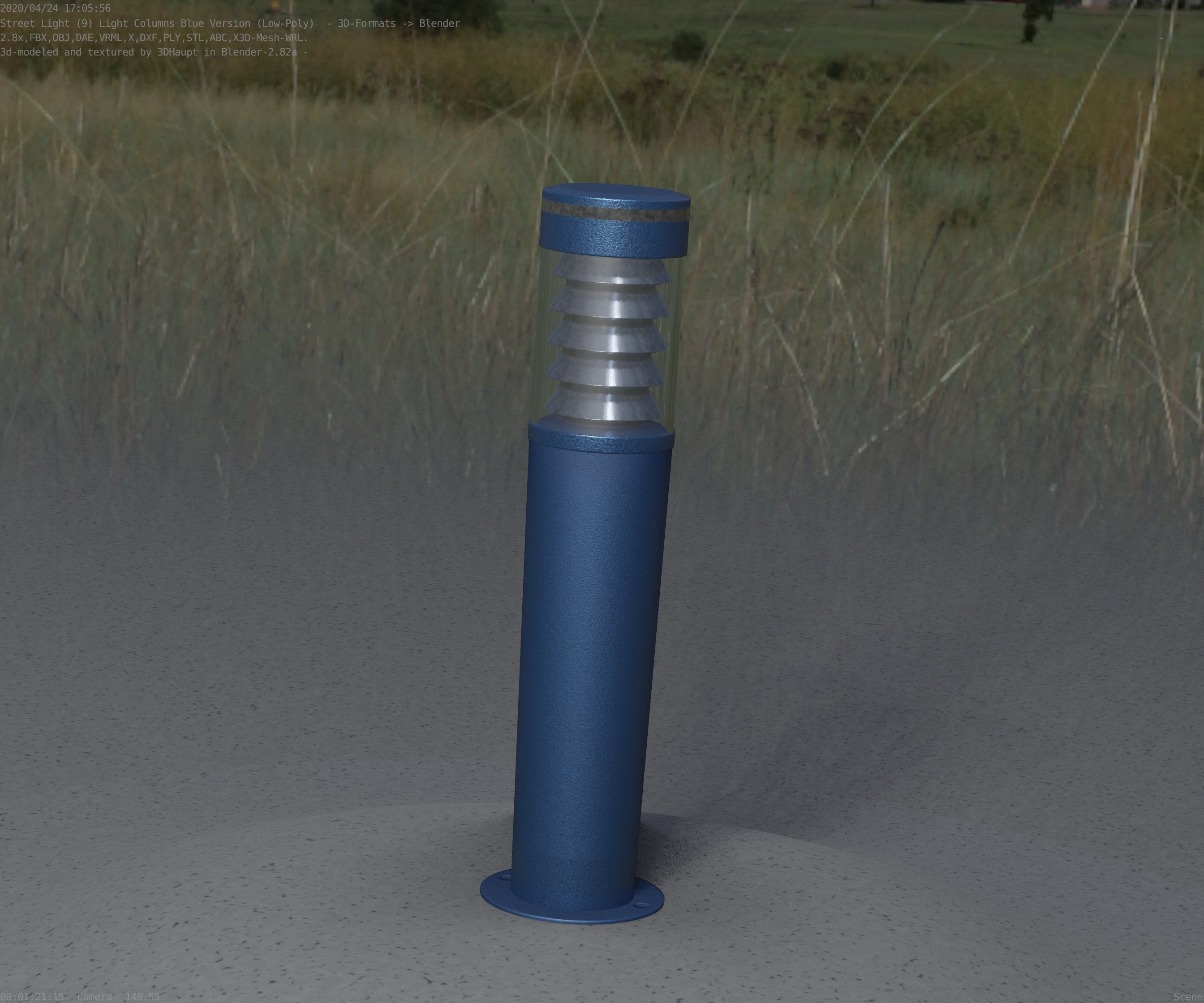 Low-Poly Blue Light Column 20 - Street Light Set-9 Low-poly 3D model_60