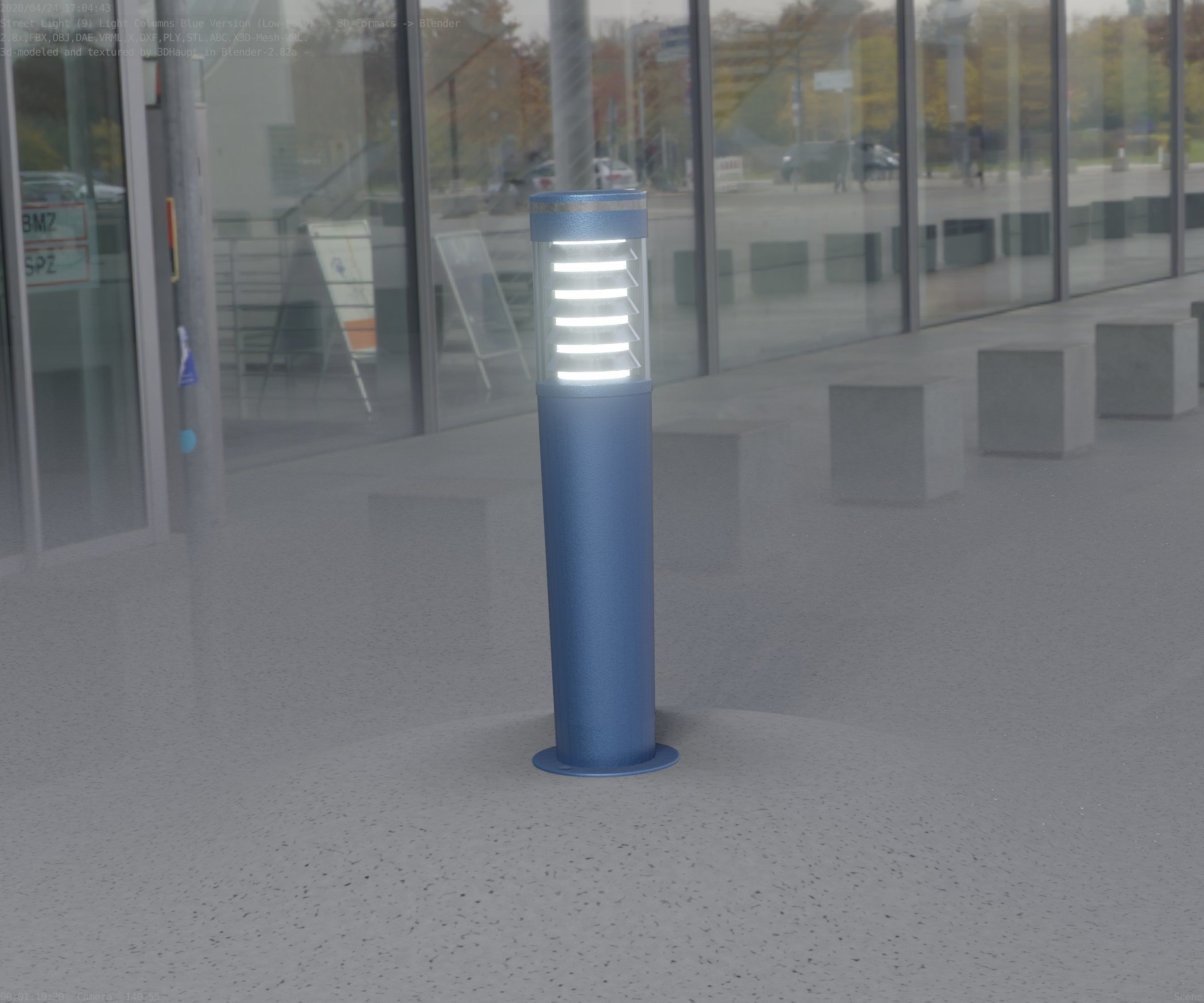 Low-Poly Blue Light Column 20 - Street Light Set-9 Low-poly 3D model_8