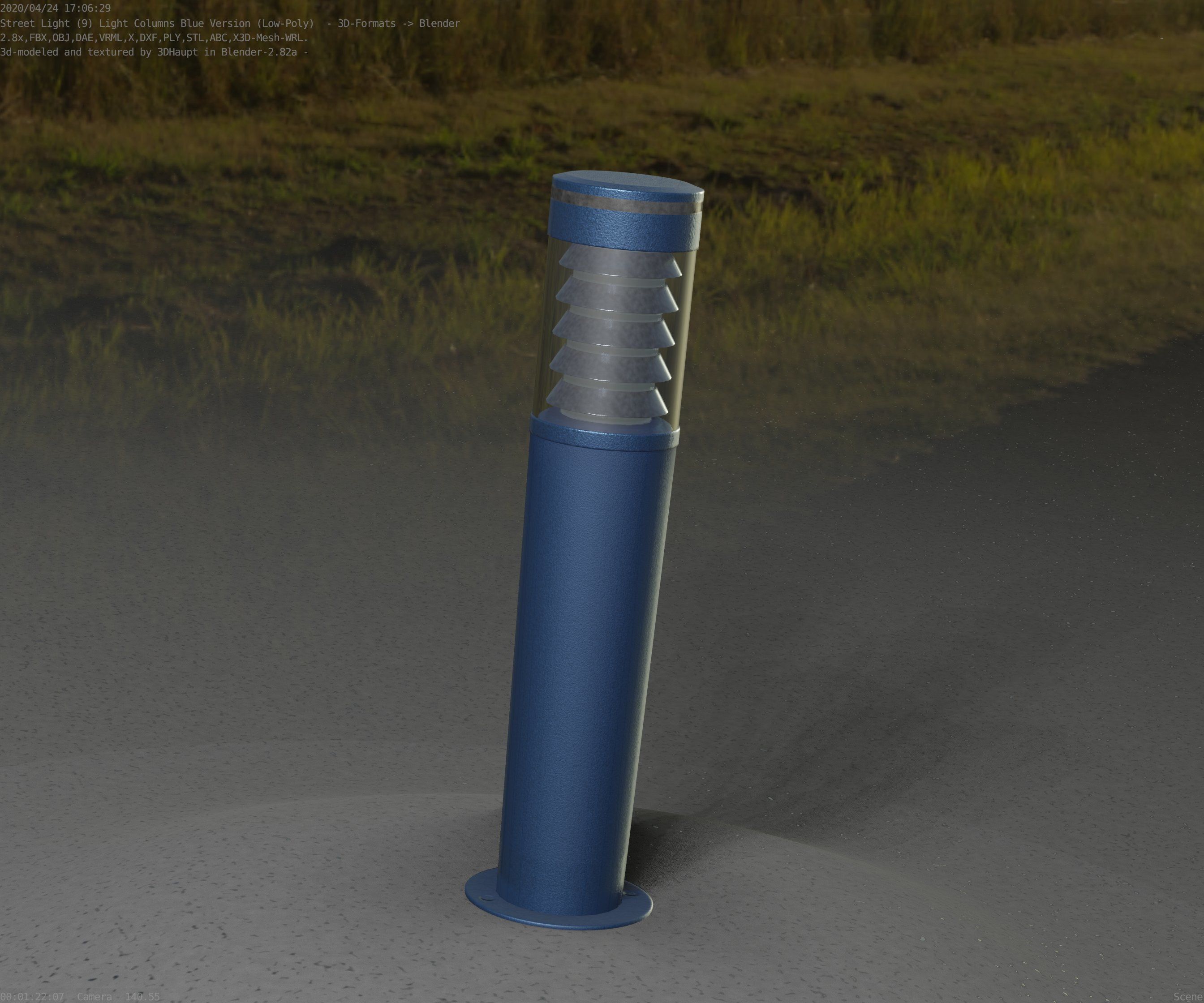 Low-Poly Blue Light Column 20 - Street Light Set-9 Low-poly 3D model_76