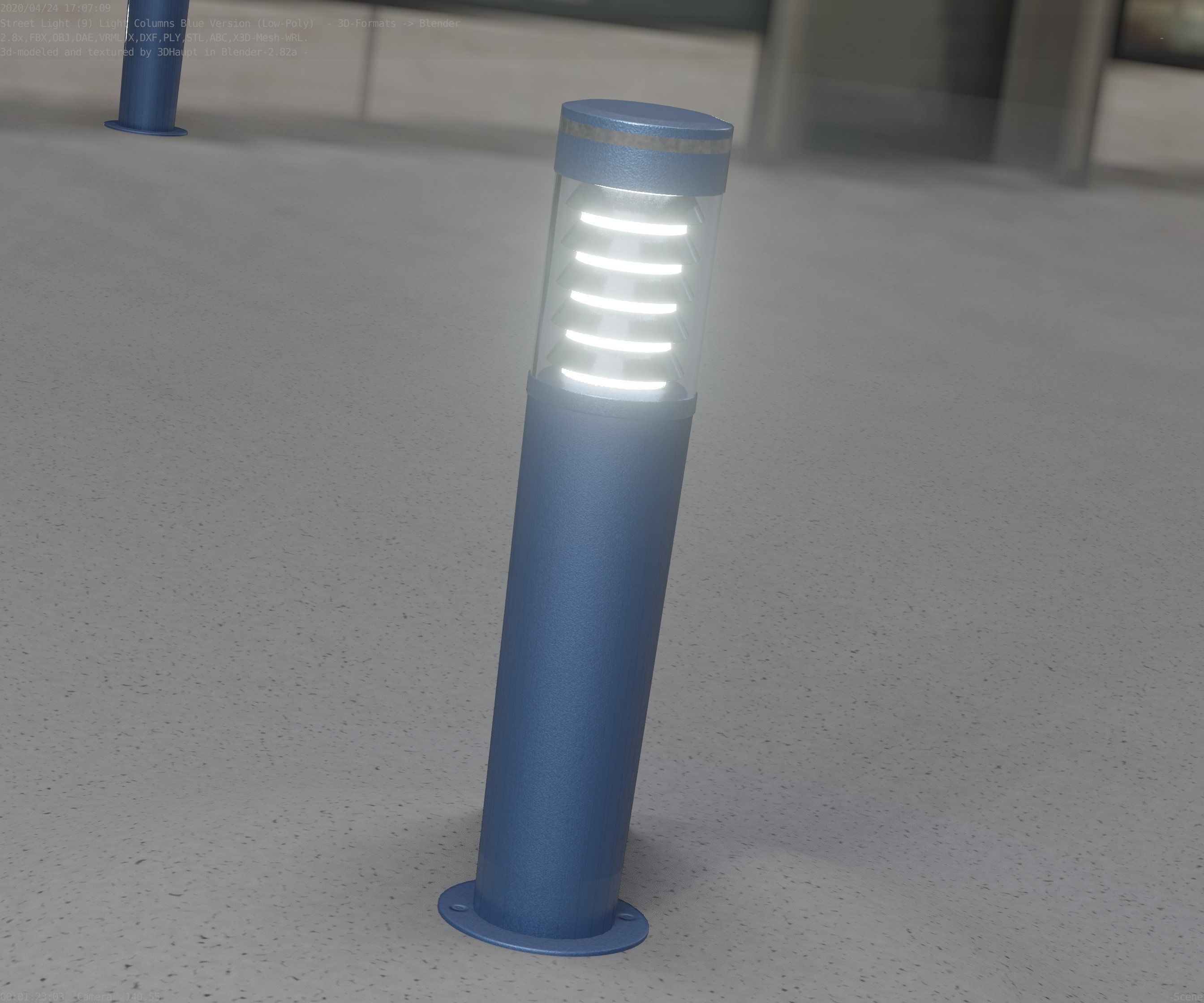 Low-Poly Blue Light Column 20 - Street Light Set-9 Low-poly 3D model_95