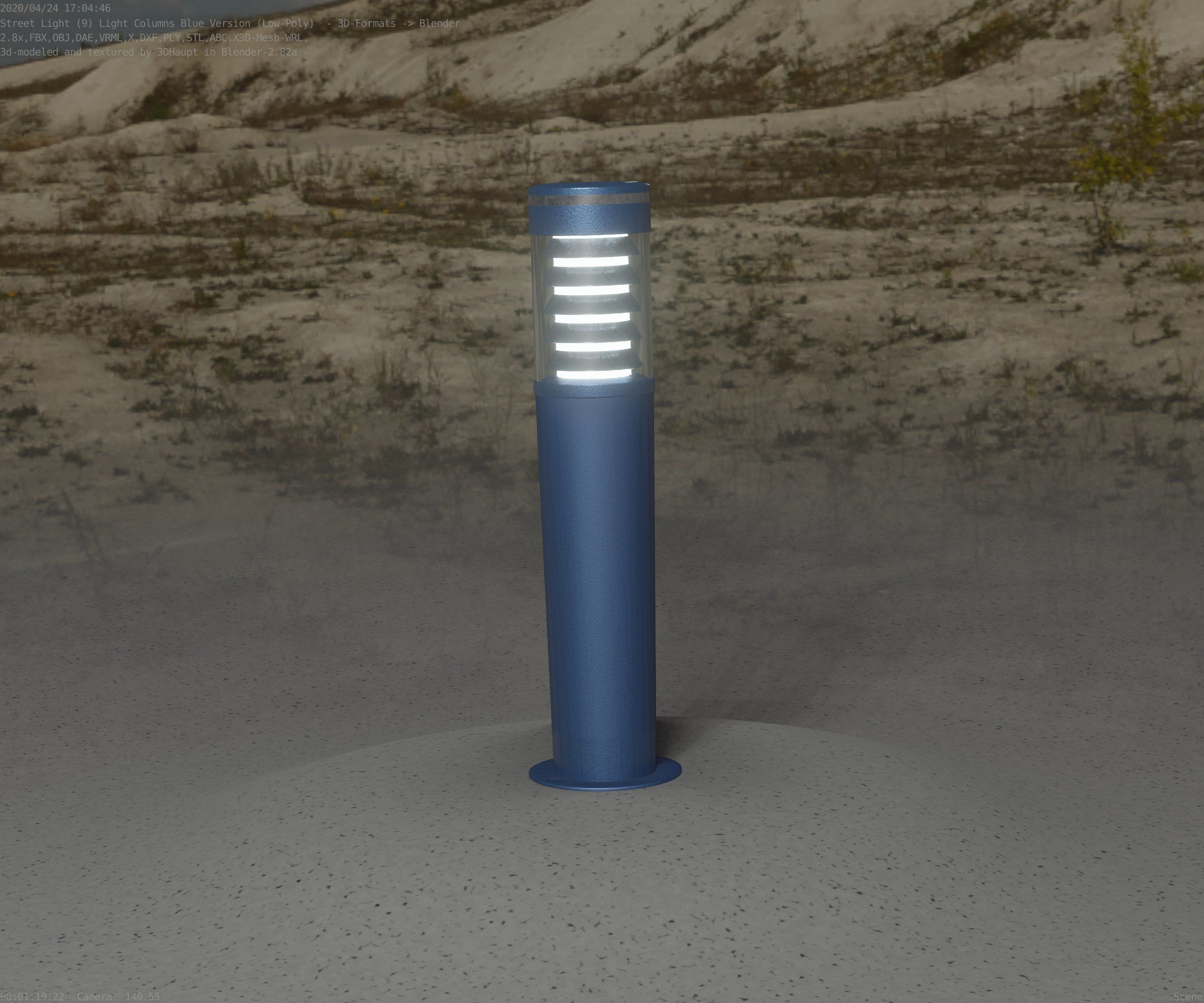 Low-Poly Blue Light Column 20 - Street Light Set-9 Low-poly 3D model_10