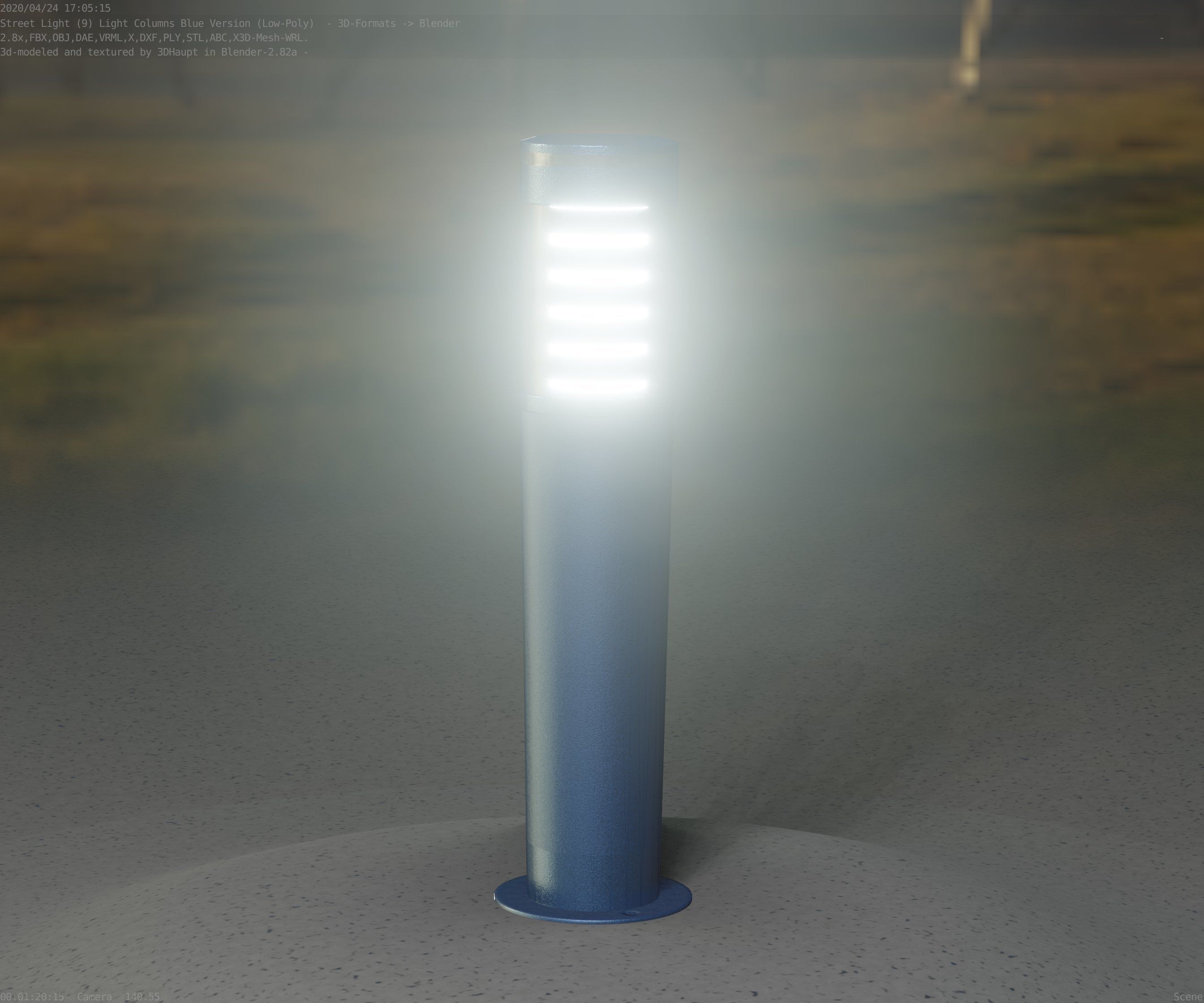 Low-Poly Blue Light Column 20 - Street Light Set-9 Low-poly 3D model_37