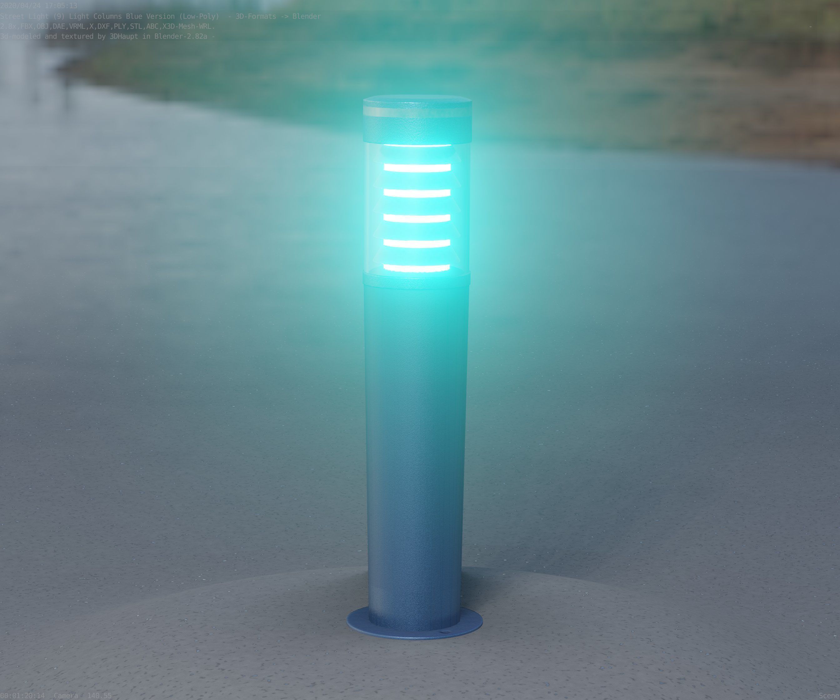 Low-Poly Blue Light Column 20 - Street Light Set-9 Low-poly 3D model_36