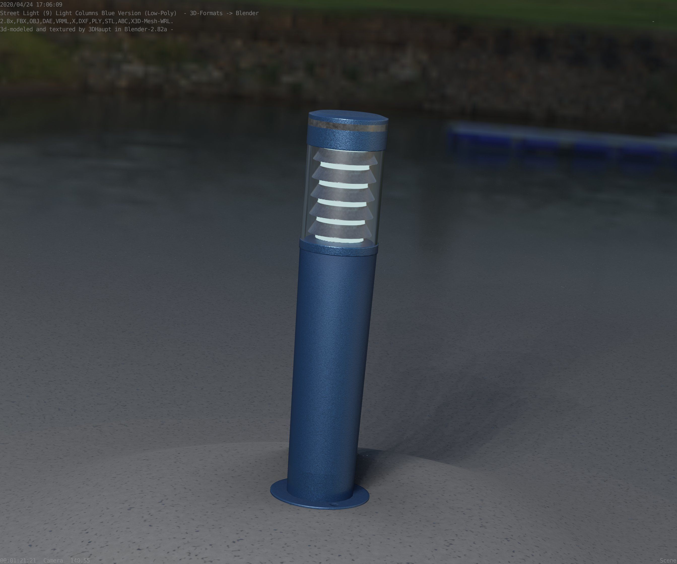Low-Poly Blue Light Column 20 - Street Light Set-9 Low-poly 3D model_66