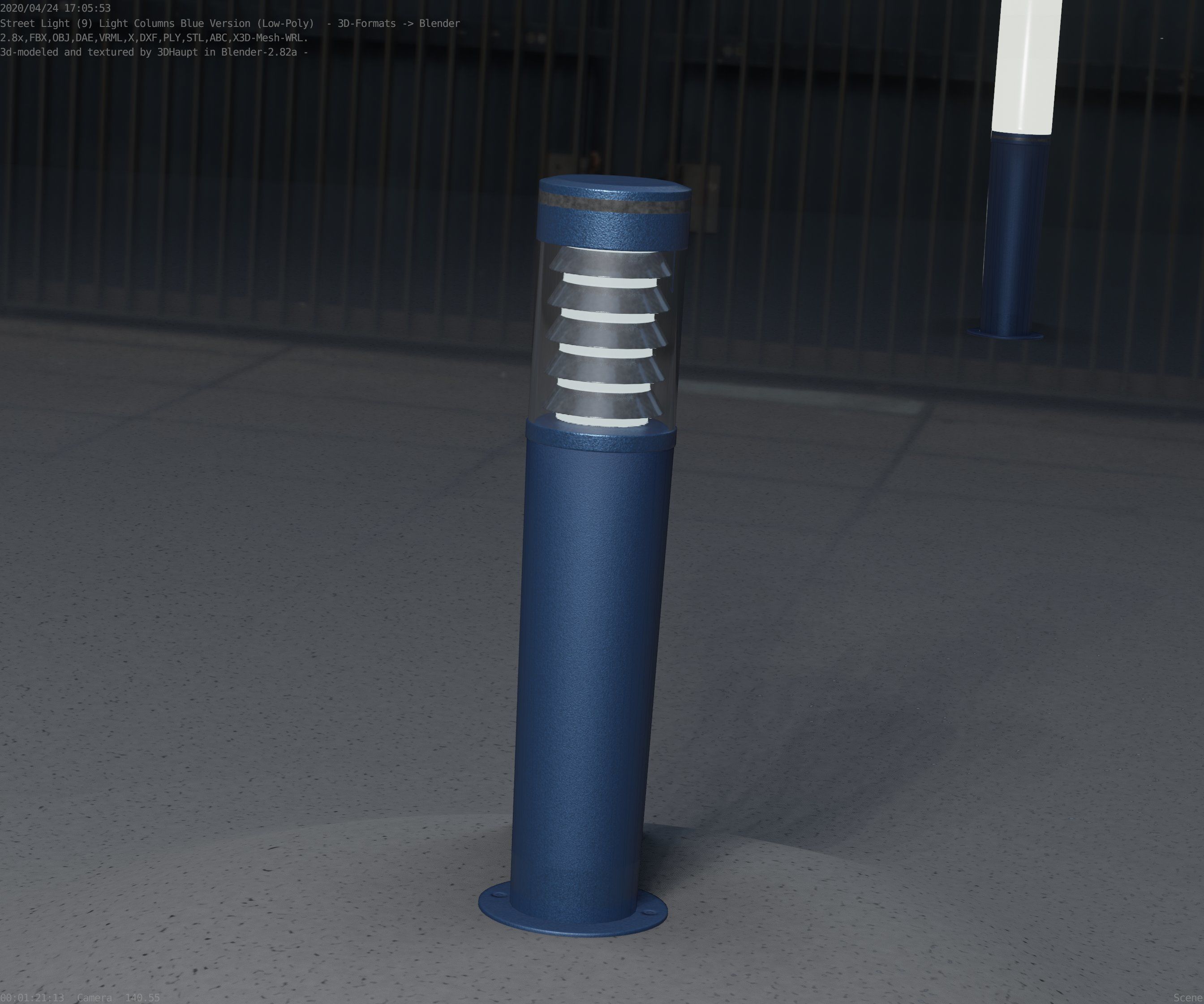 Low-Poly Blue Light Column 20 - Street Light Set-9 Low-poly 3D model_58
