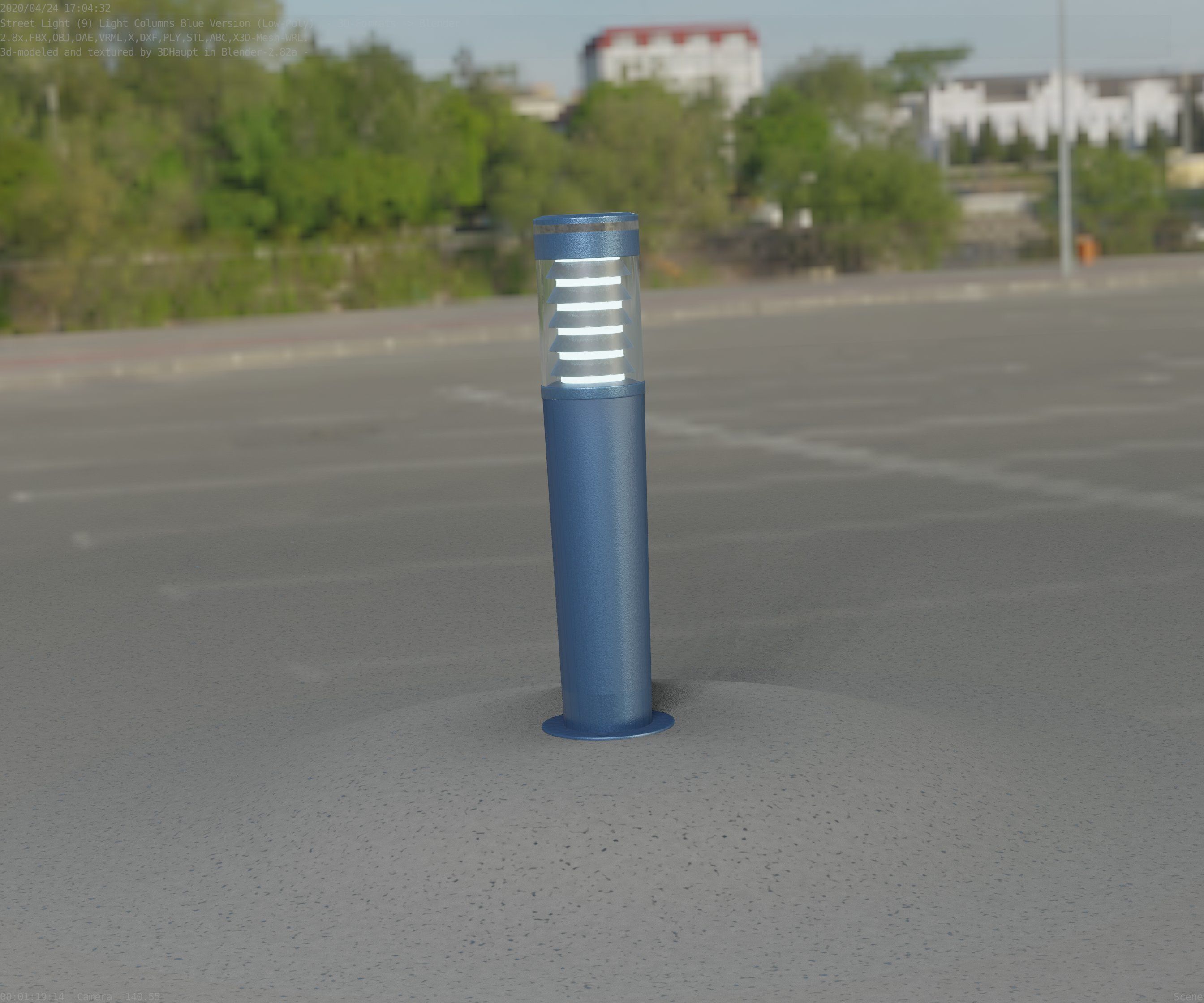 Low-Poly Blue Light Column 20 - Street Light Set-9 Low-poly 3D model_2