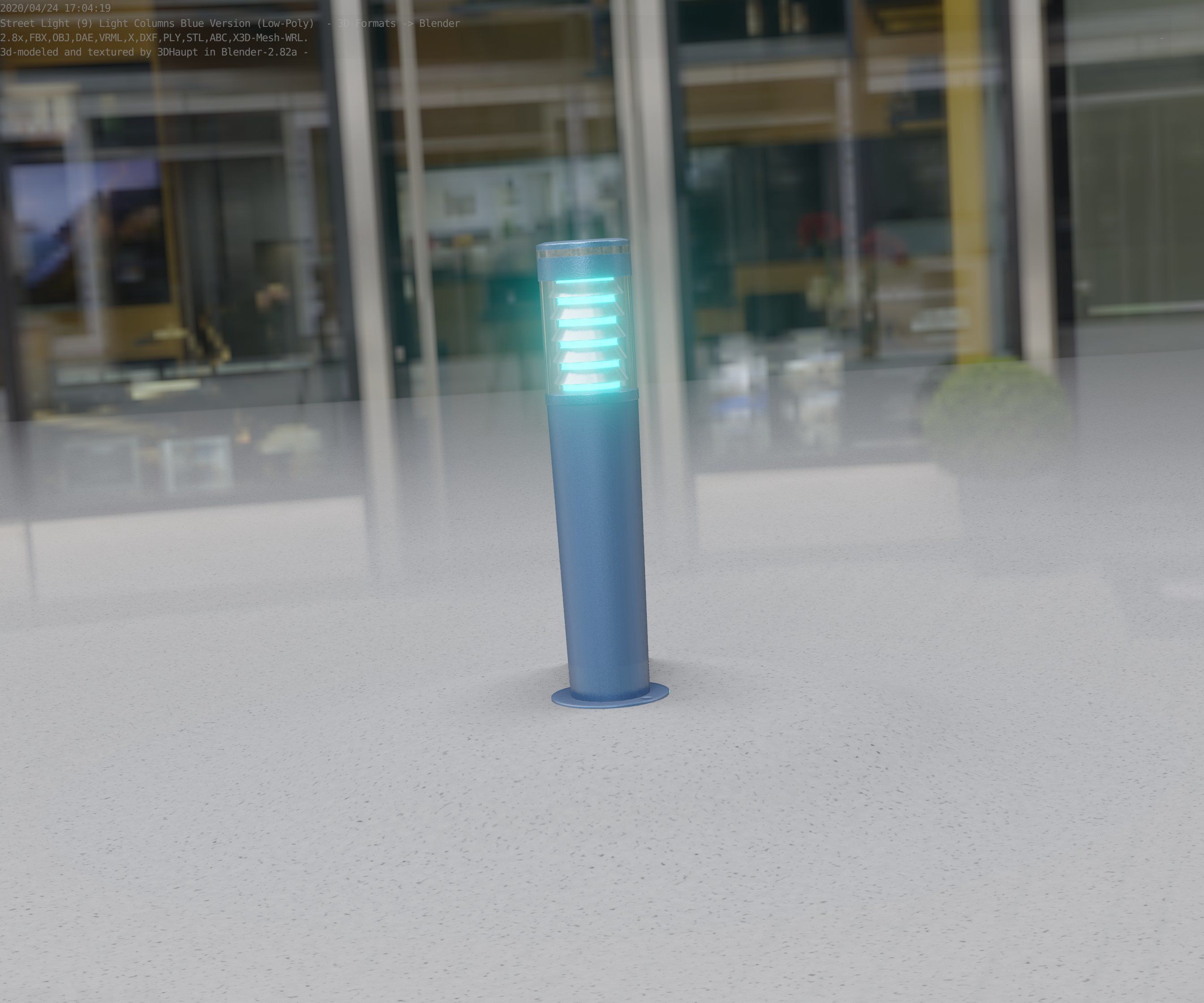 Low-Poly Blue Light Column 20 - Street Light Set-9 Low-poly 3D model_14