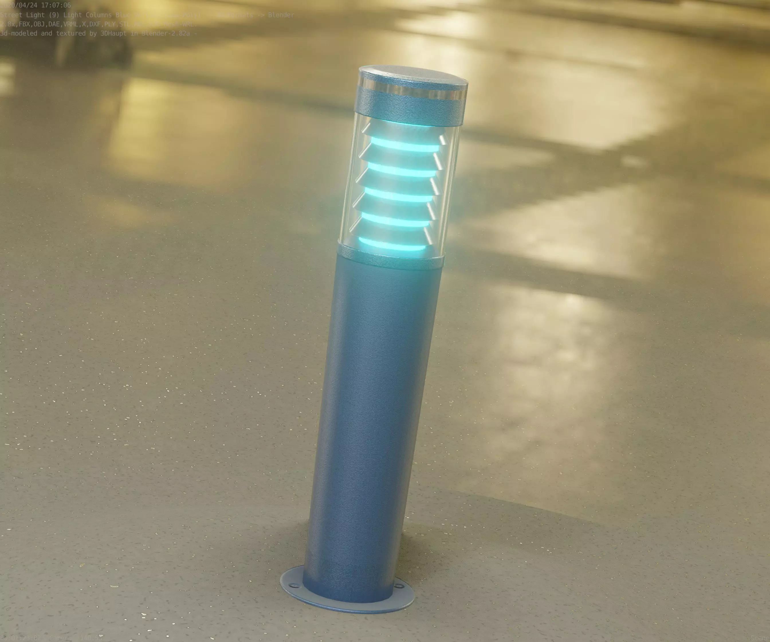 Low-Poly Blue Light Column 20 - Street Light Set-9 Low-poly 3D model_0