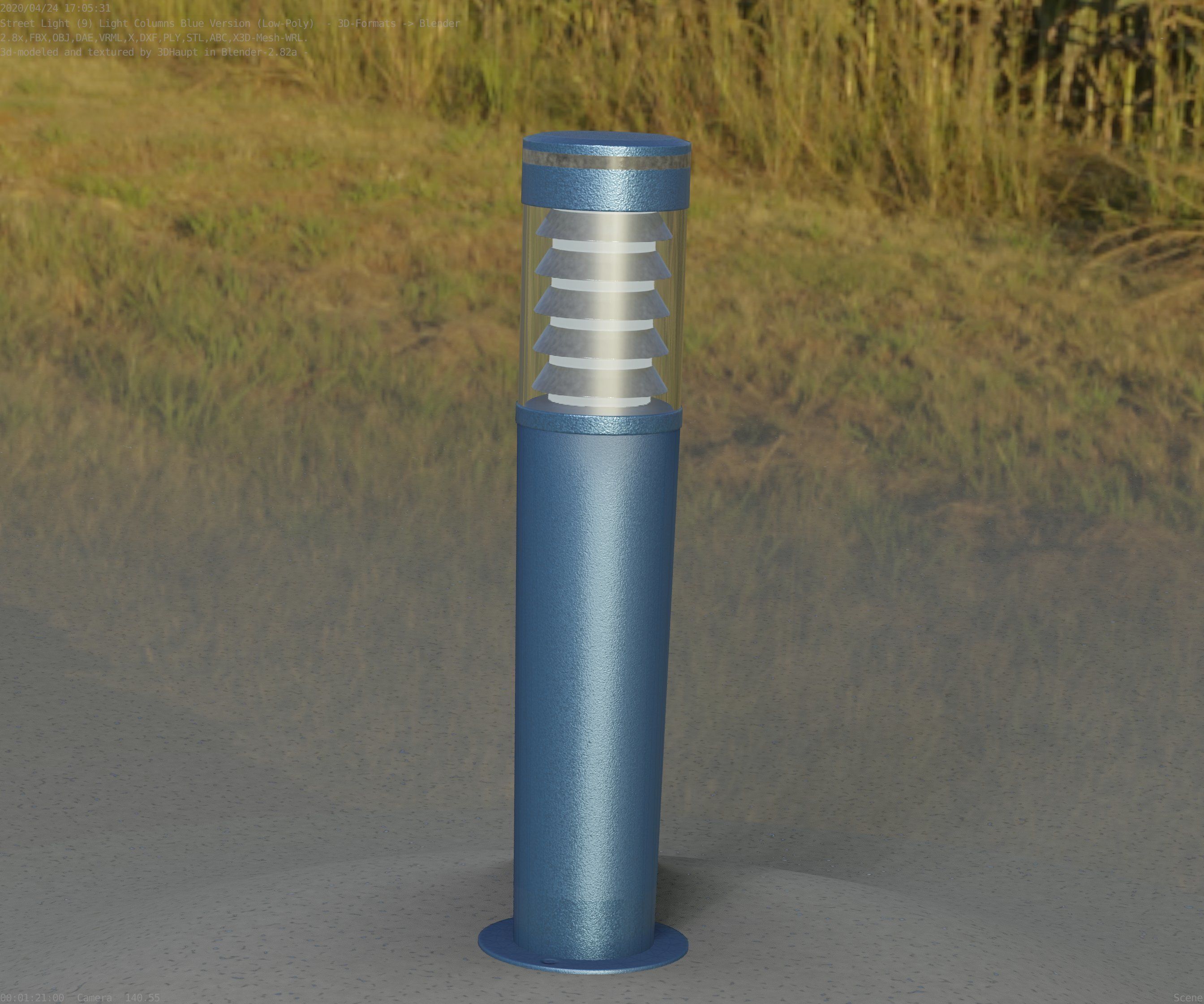 Low-Poly Blue Light Column 20 - Street Light Set-9 Low-poly 3D model_45