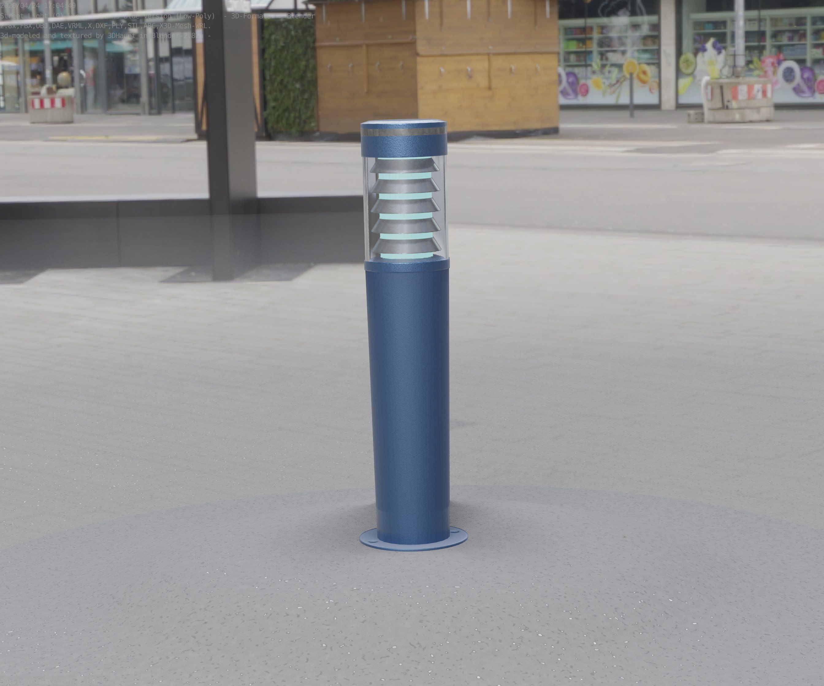 Low-Poly Blue Light Column 20 - Street Light Set-9 Low-poly 3D model_22