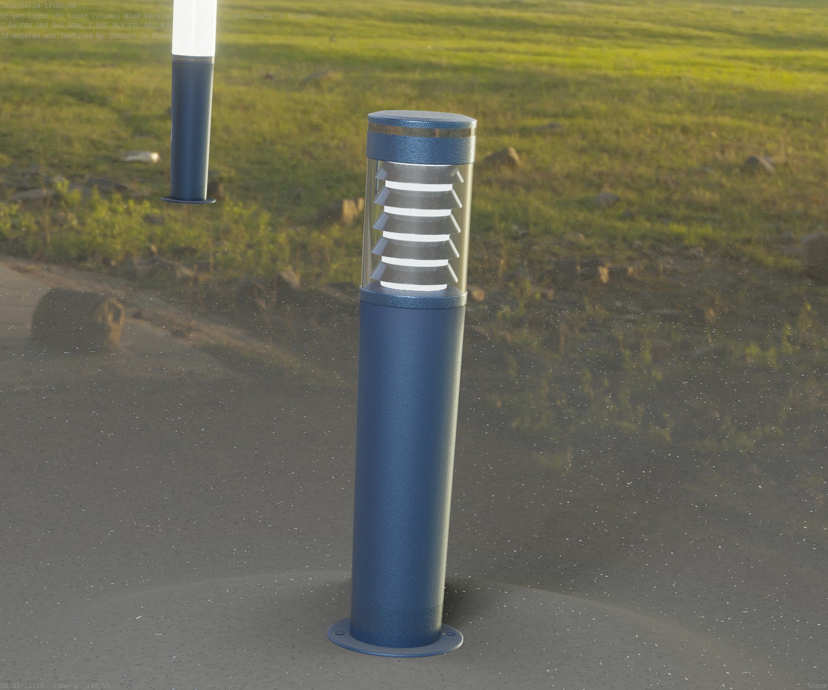 Low-Poly Blue Light Column 20 - Street Light Set-9 Low-poly 3D model_55