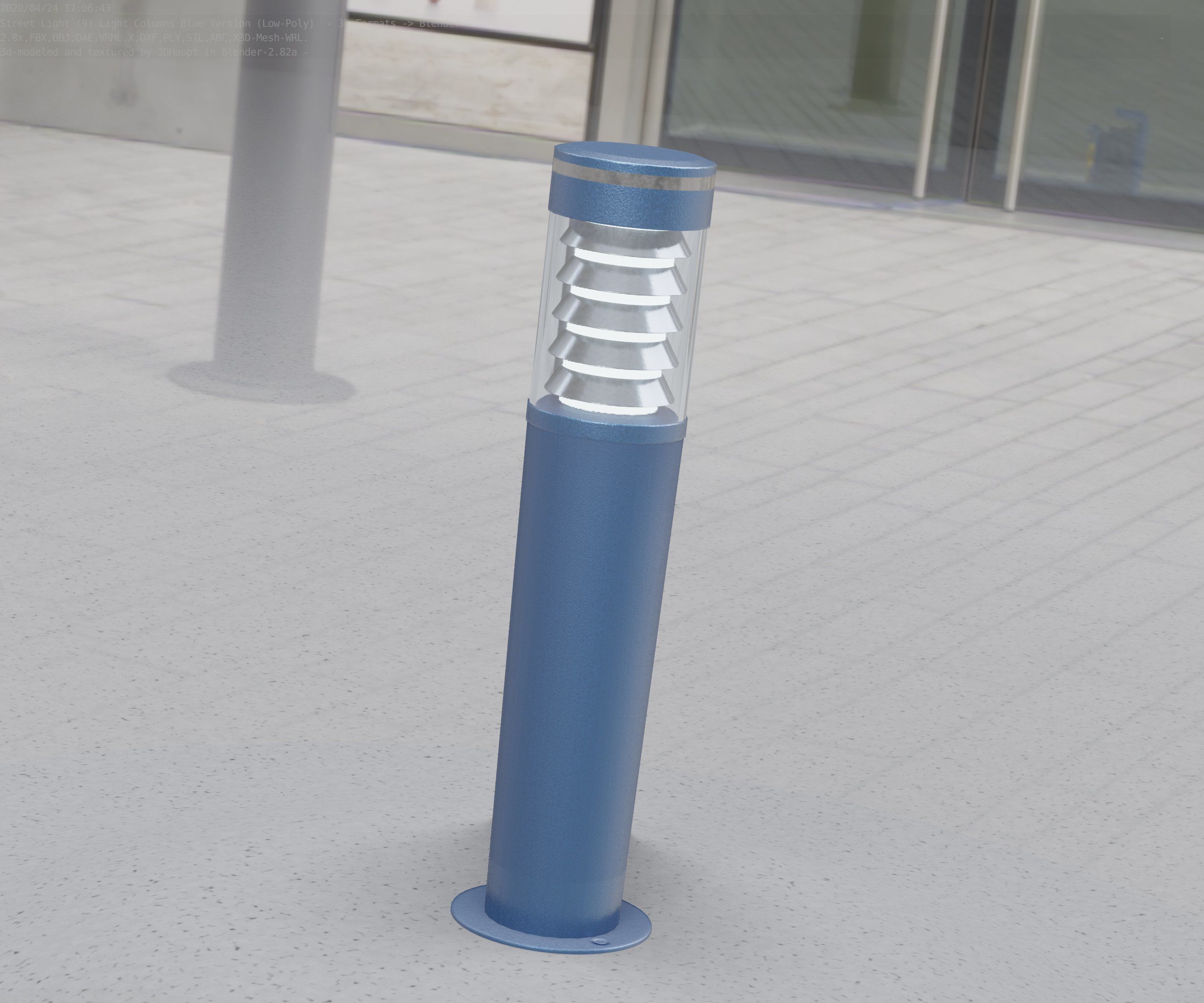 Low-Poly Blue Light Column 20 - Street Light Set-9 Low-poly 3D model_83