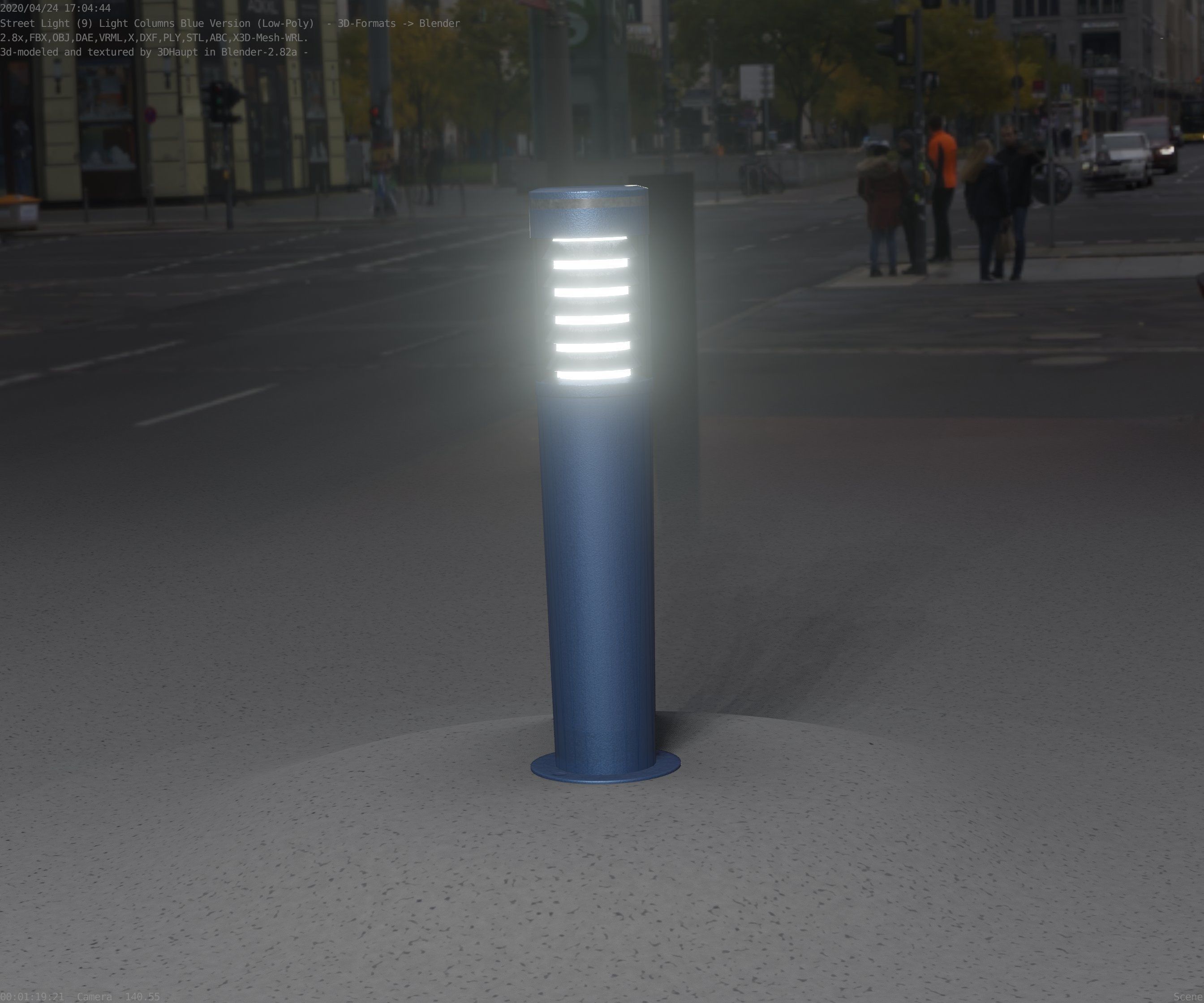 Low-Poly Blue Light Column 20 - Street Light Set-9 Low-poly 3D model_9