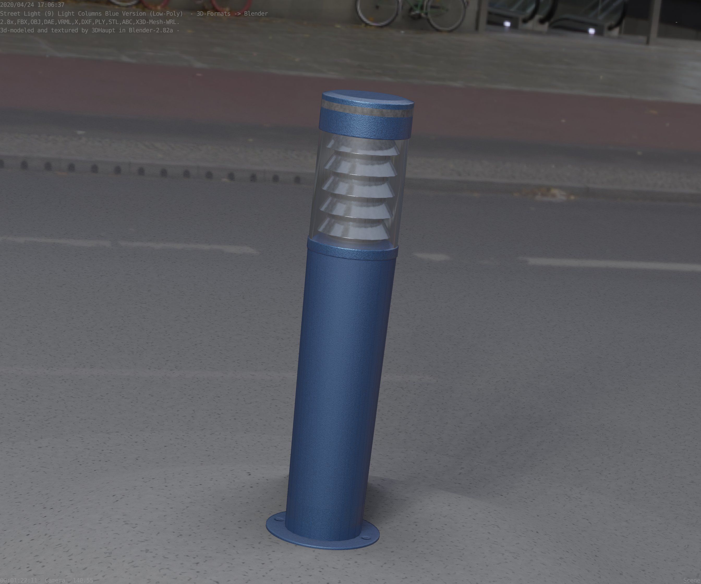 Low-Poly Blue Light Column 20 - Street Light Set-9 Low-poly 3D model_80